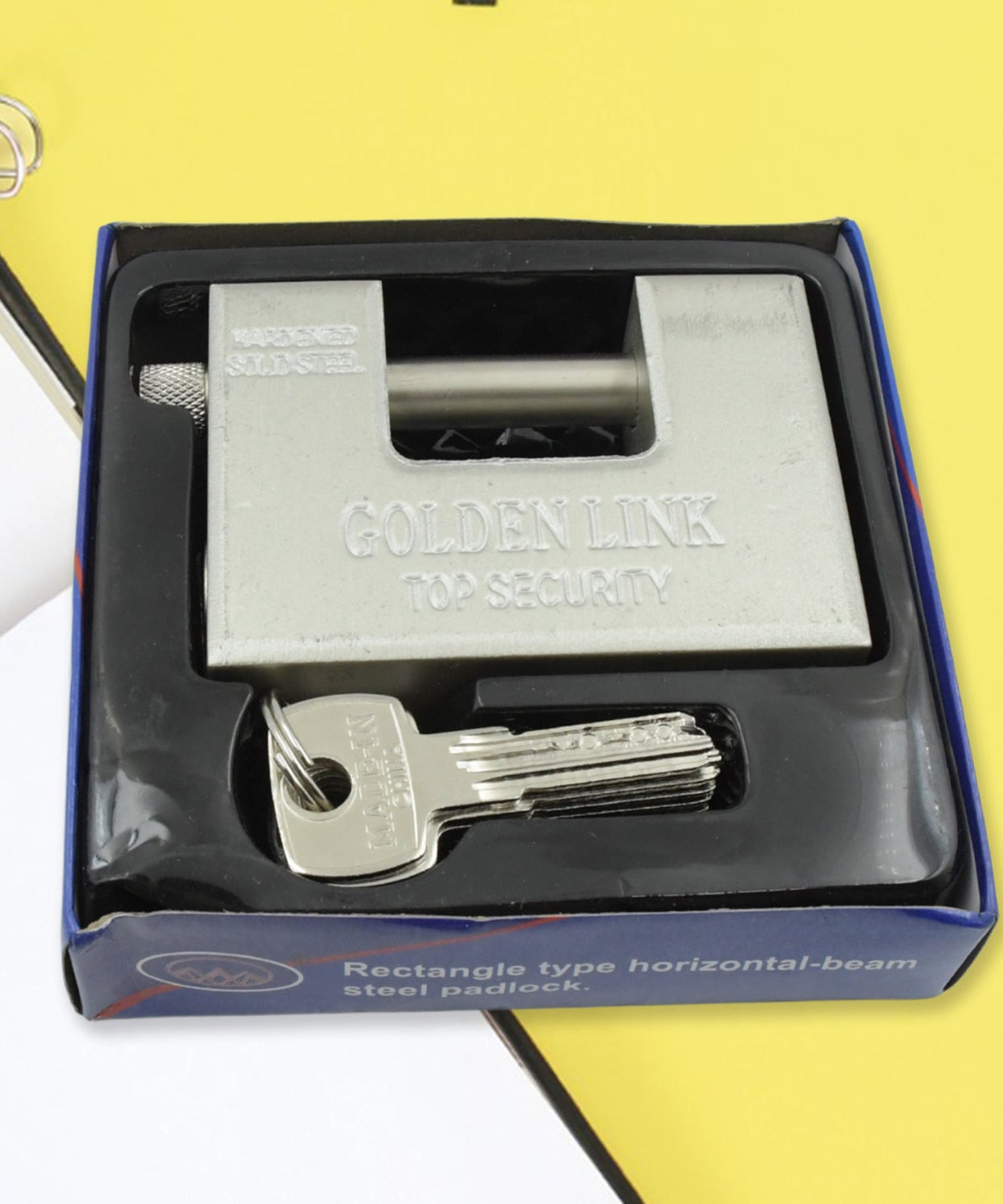 94mm Stainless Steel Padlock: Rectangular, Hardened Steel, 5 Keys