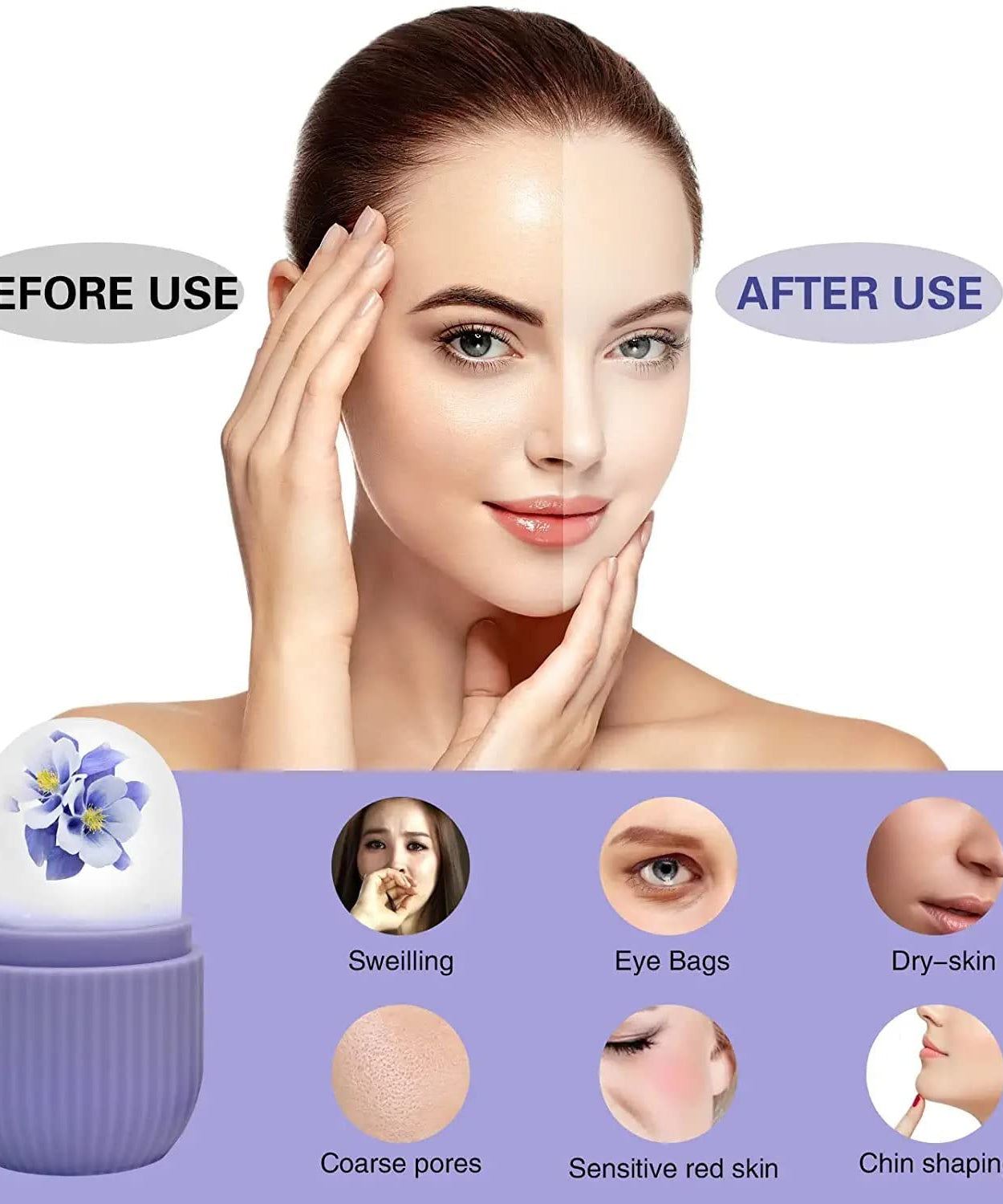 Beauty Ice Roller for Face & Eye Massage (Reusable, Purple / Without Box)