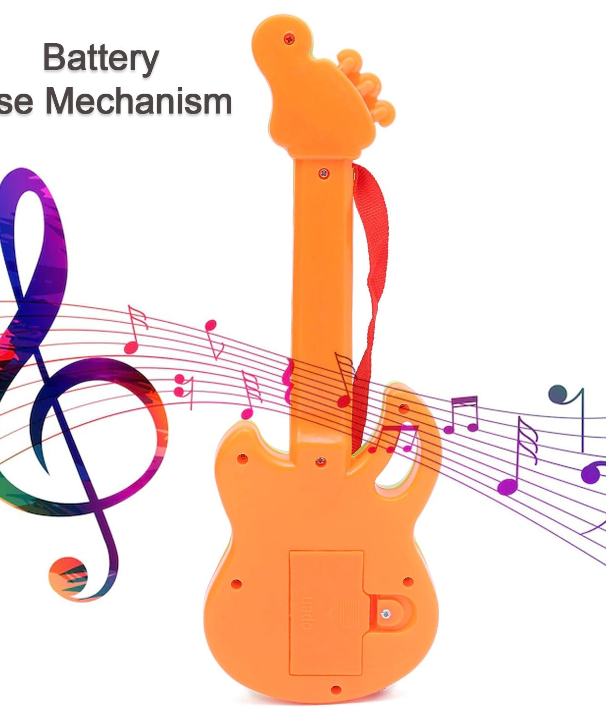 Colorful mini guitar, perfect for creating cheerful tunes