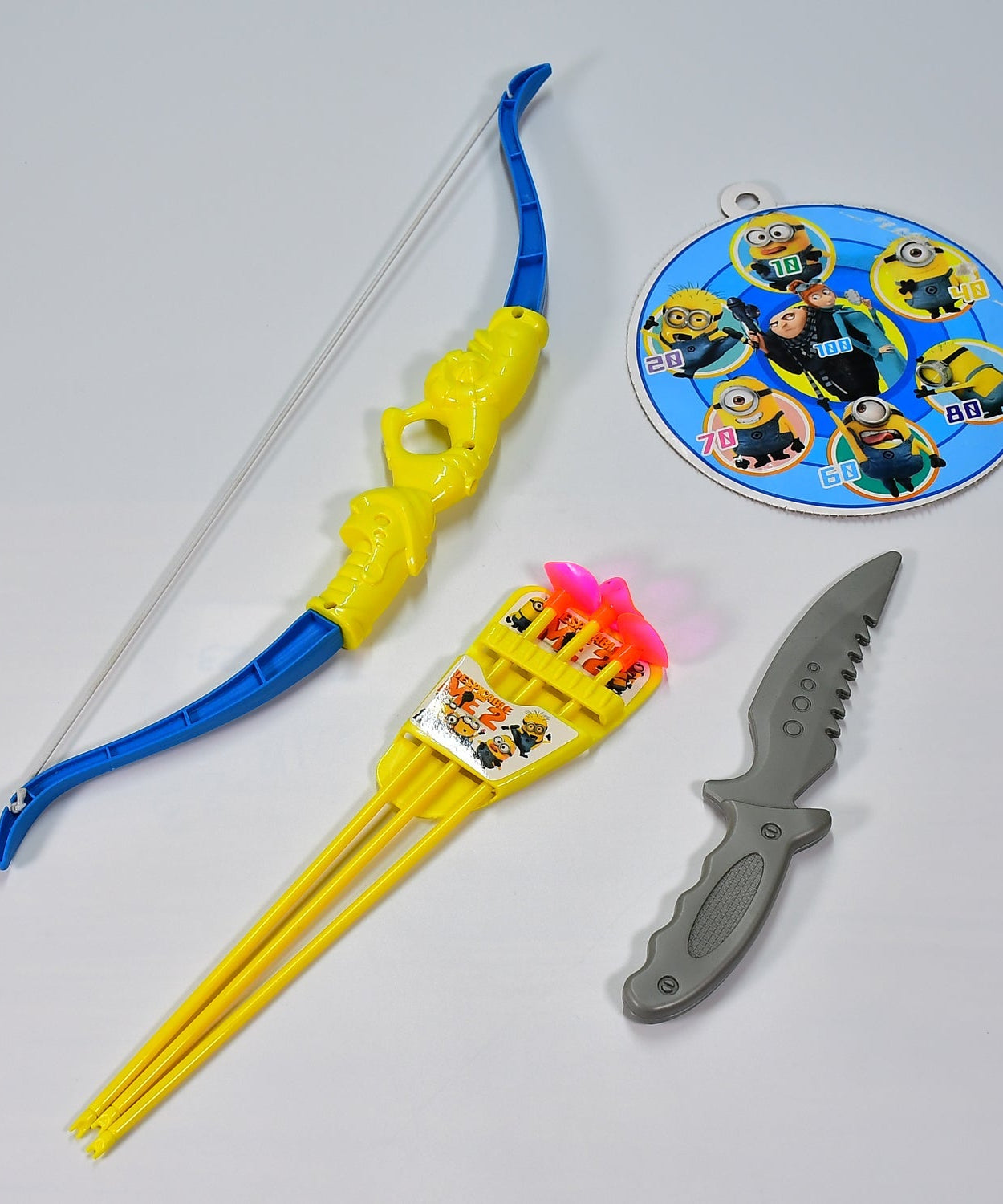 Toy bow and arrow with target and knife