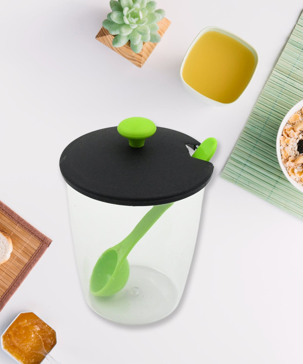 Multipurpose 6 Piece Miracle Revolving Plastic Spice Container Rack With 6 Spoon, Condiment Set, Masala Rack Set, Revolving Spice Rack Aachar Container Chutney Mukhwas Tray Masala Dining Spice Stand