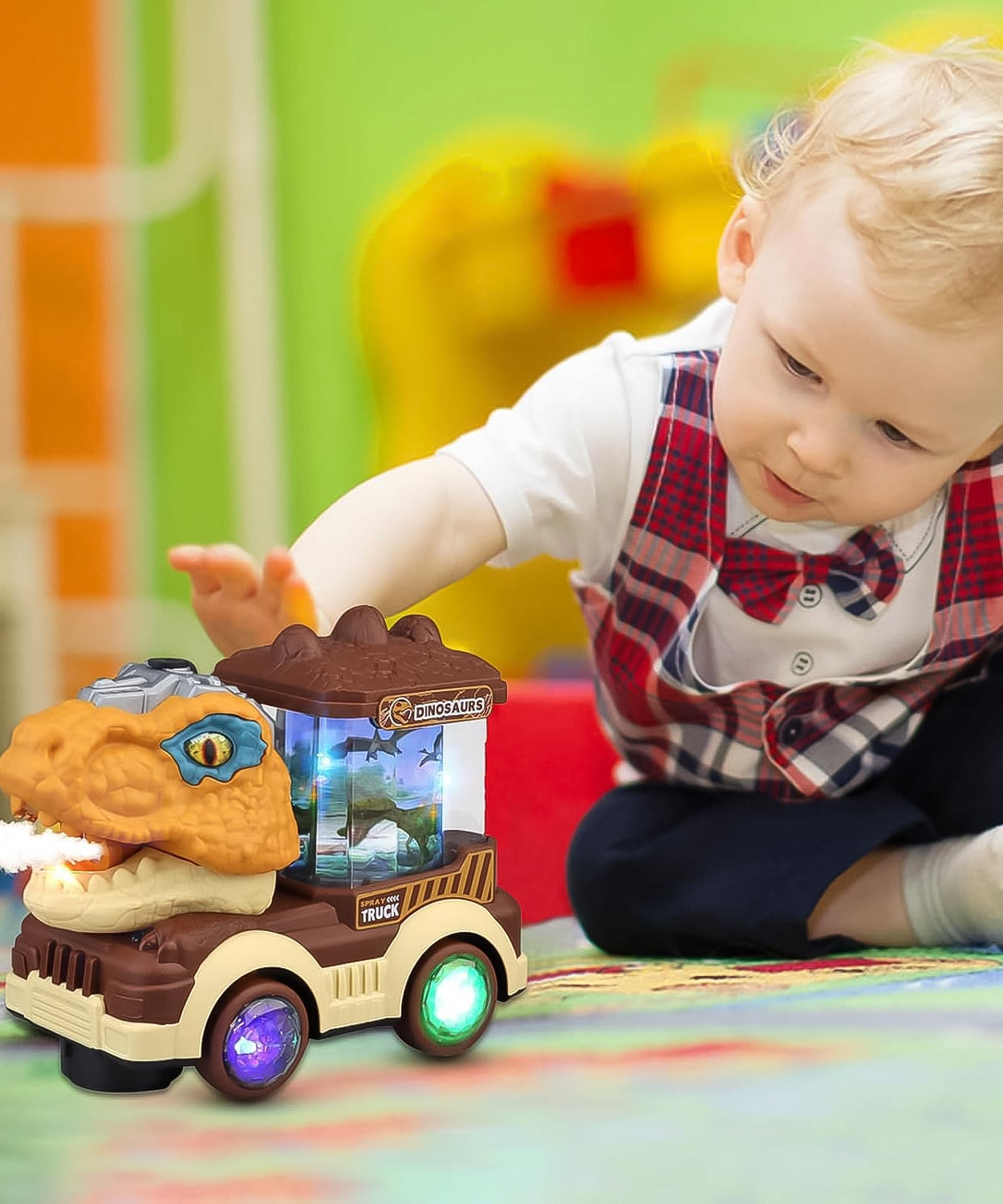 Dinosaur Car Toy with Humidifier Sound and Light (1 Pc)