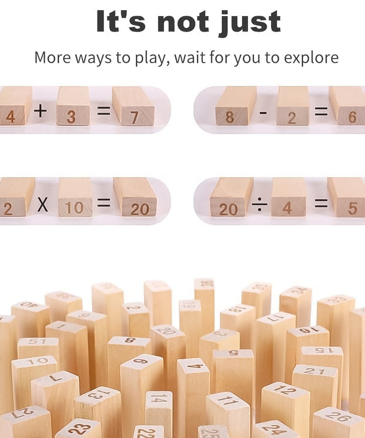 Wooden Tumbling Stacking Tower Game, Zenga tower (48 Pcs Blocks 2 Dices)