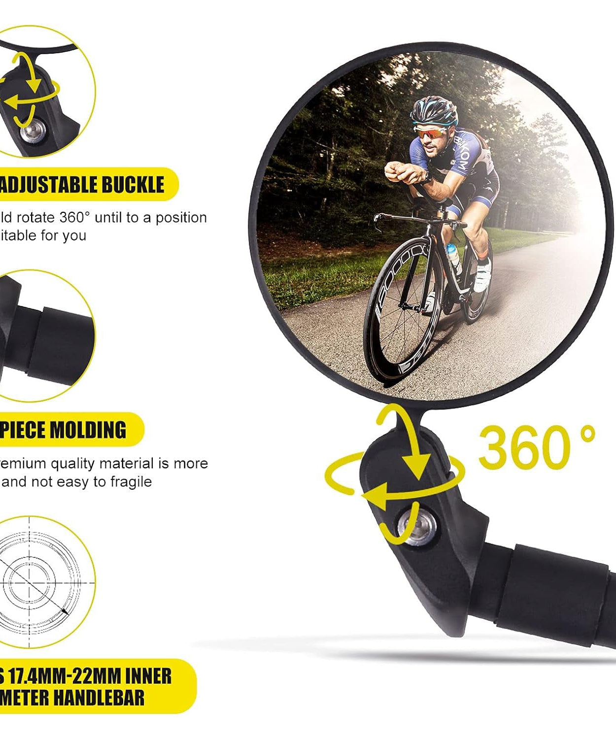 Bar End Bike Mirror: 360° Rotatable & Foldable (1 Pc)