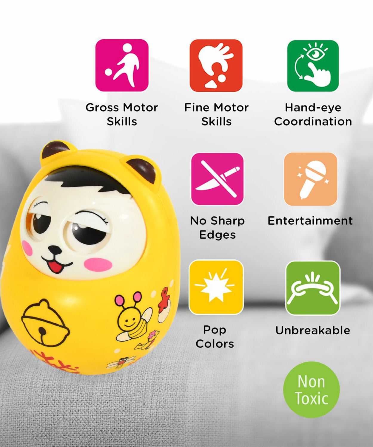 Musical Roly Poly Toys for Baby | Push and Shake Wobbling Toy with Music | Tumbler Doll Toy for Babies | Sound Balancing Doll Toys for Baby Boys, Girls 8+ Months Multicolor (1 Pc)