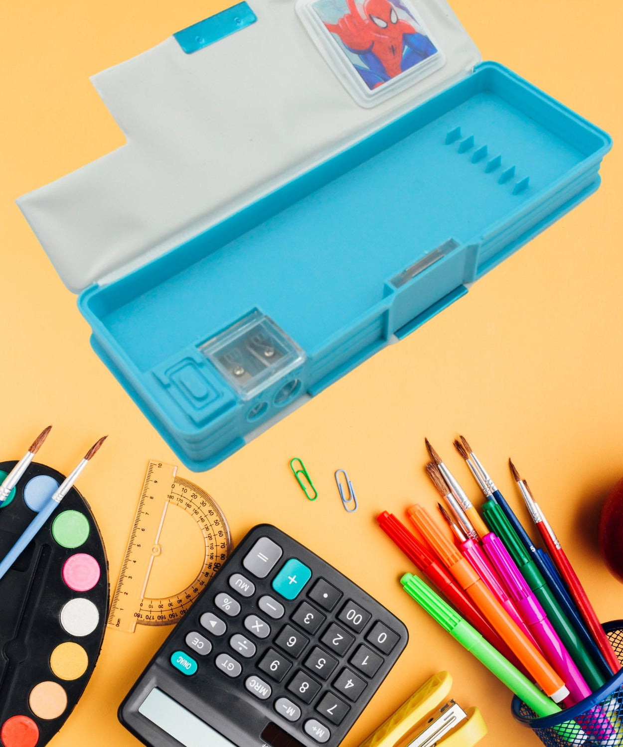 Cartoon Multi-functional Geometry Box with Calculator & Double Sharpener