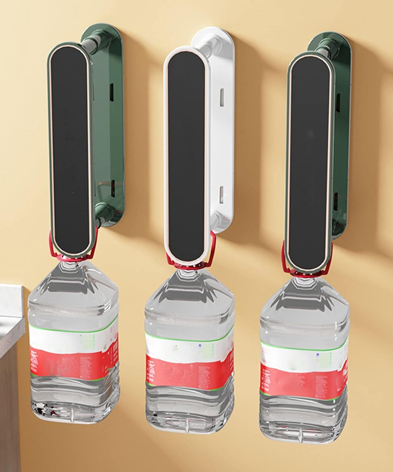 Wall-mounted hanger storage rack for laundry room.