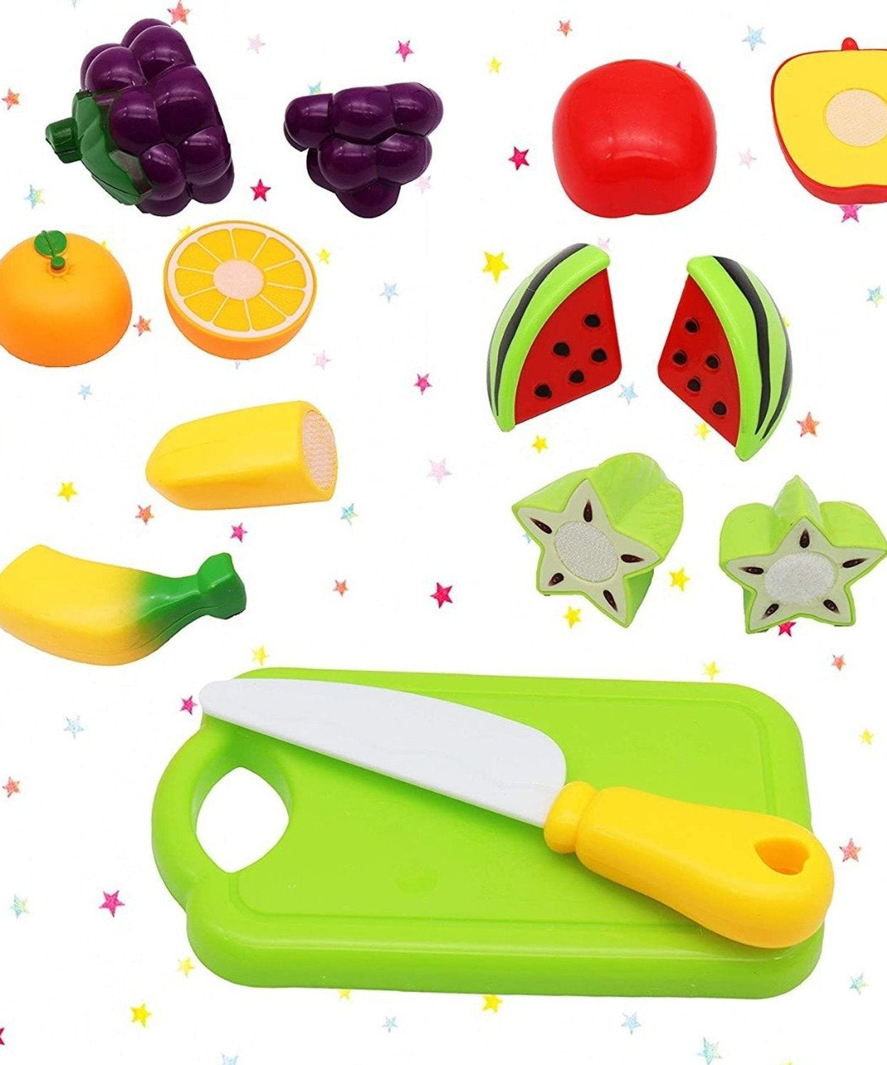 Kids' toy set featuring sliceable plastic fruits, realistic design