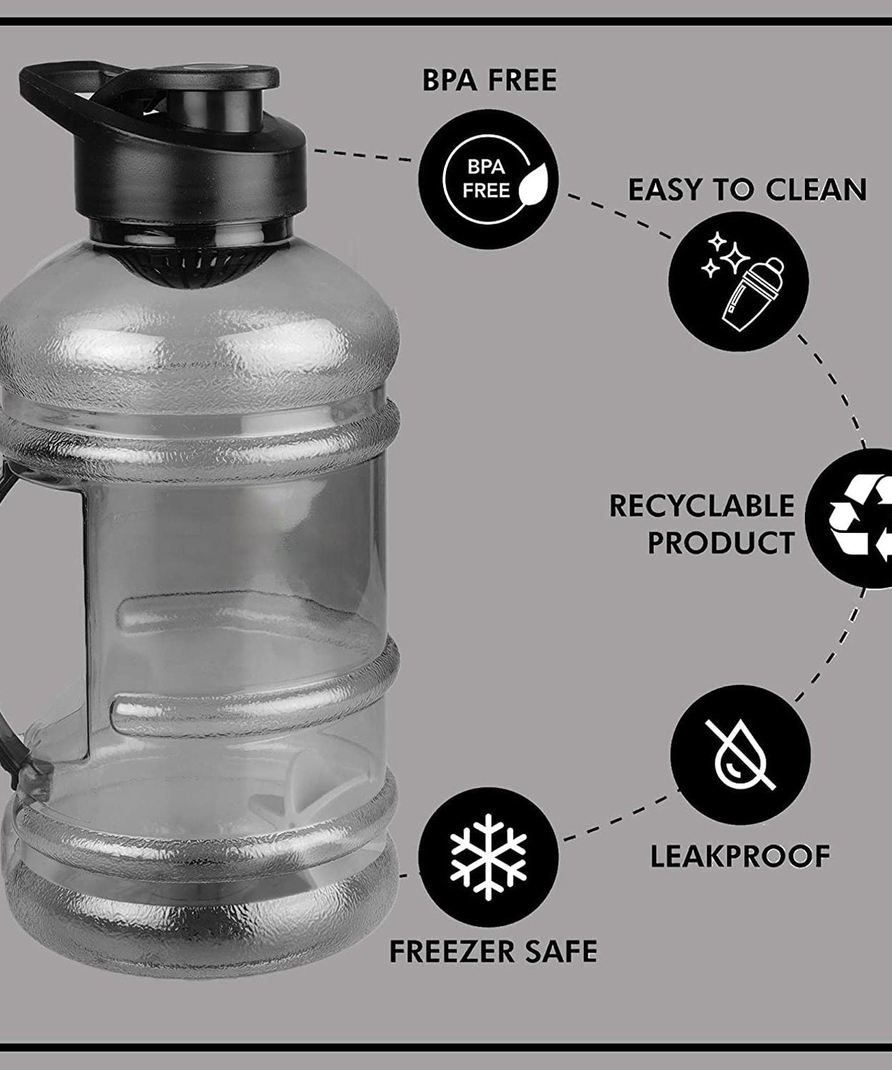 Large gym water bottle with built-in mixer