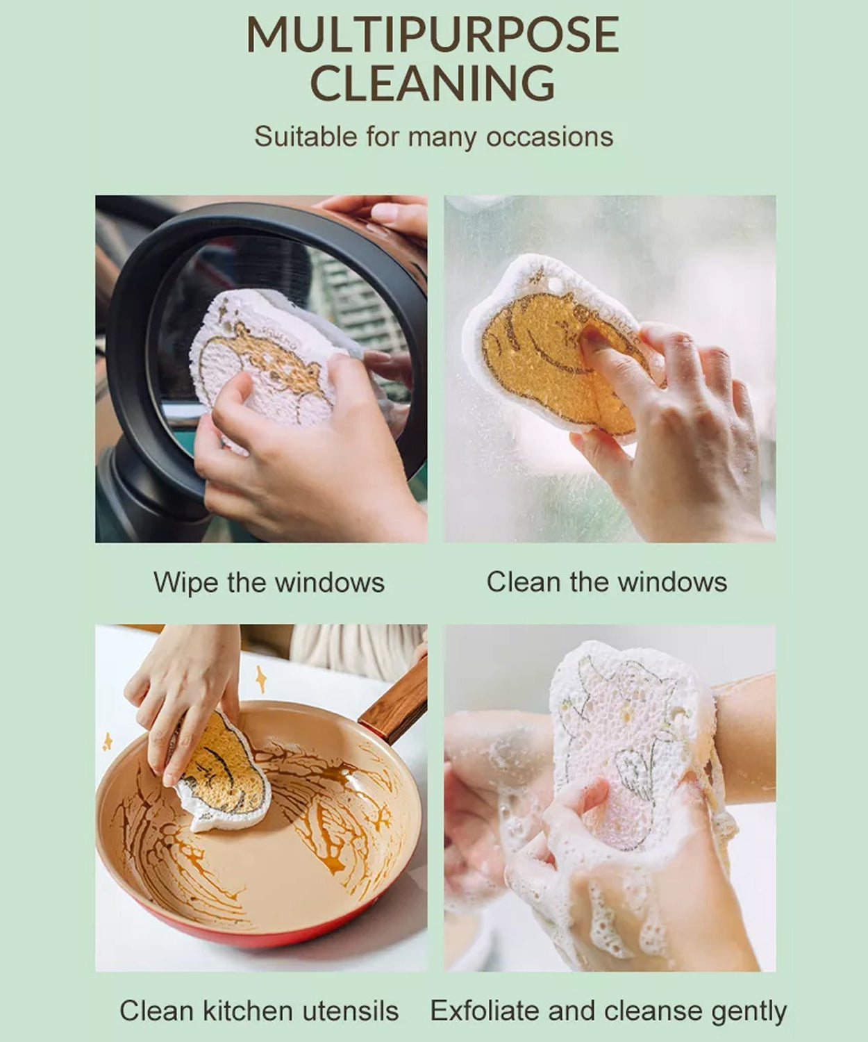 Compressed wood pulp sponge with creative design