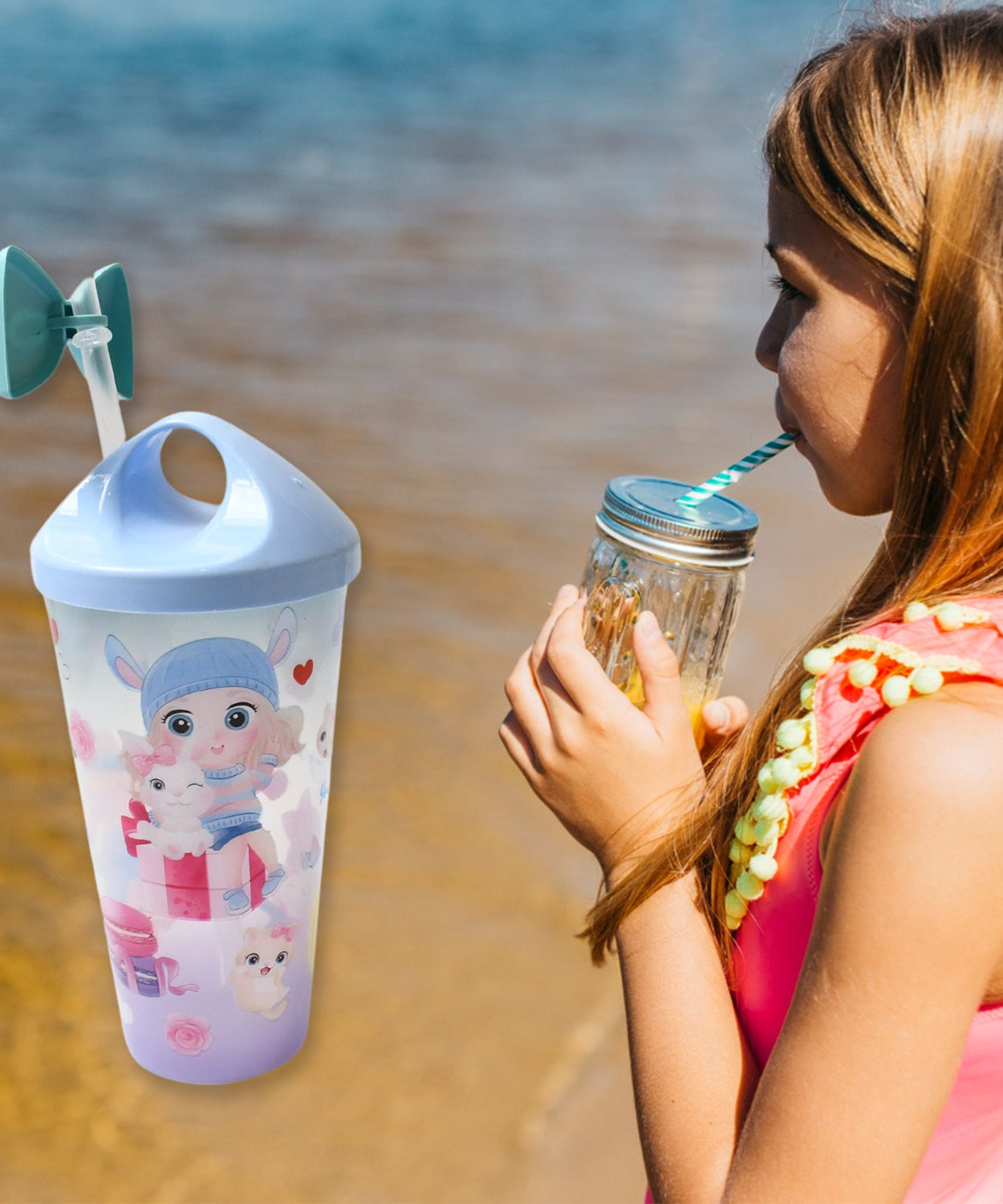 Unicorn Water Bottle with Straw & Lid for Kids (With Light)