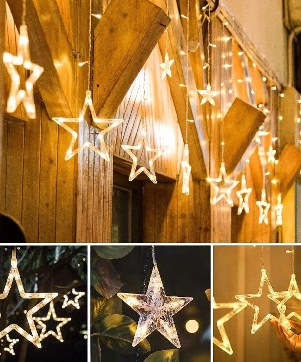 8-mode star curtain string lights for festive window decor