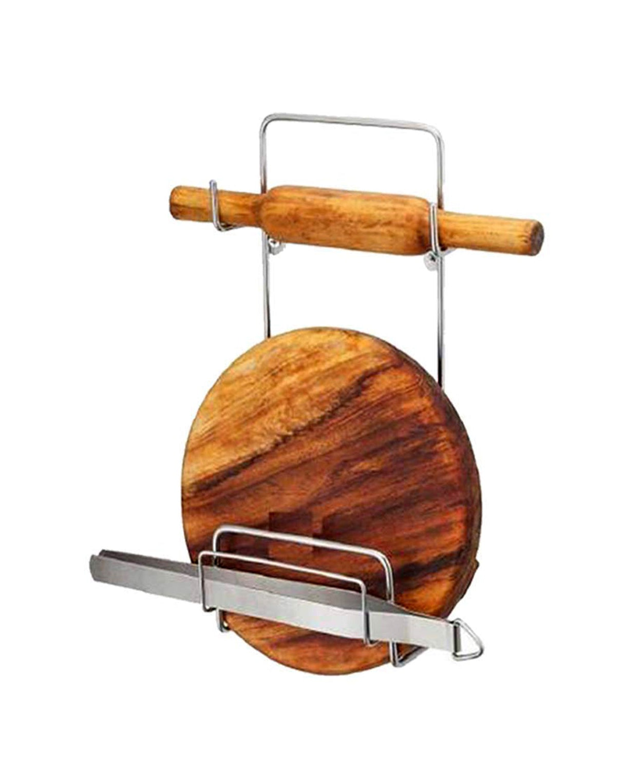 Chakla Belan Chimta Stand Rolling Pin Board Tong Holder Silver Stainless Steel Multi-Purpose Rack for Kitchen (1 Pc )