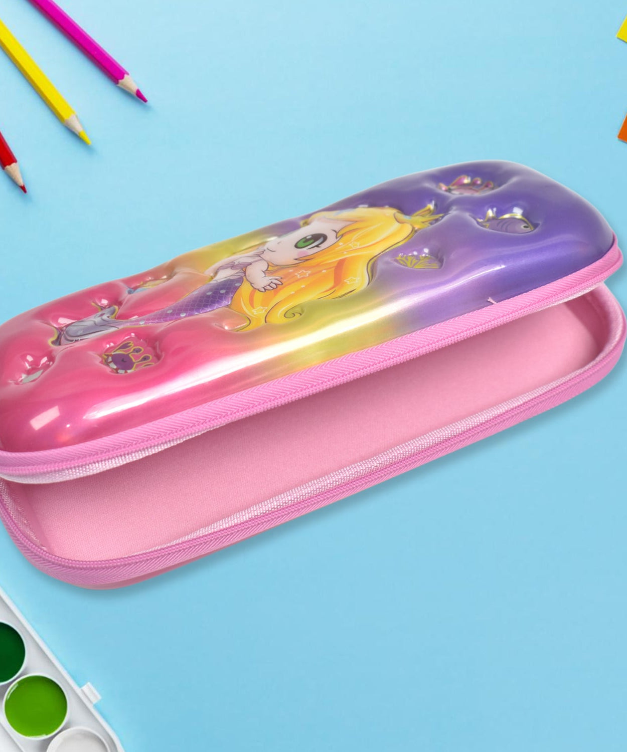 3D Cartoon Zipper Compass Box, Pencil Box (1 Pc / Mix Design)