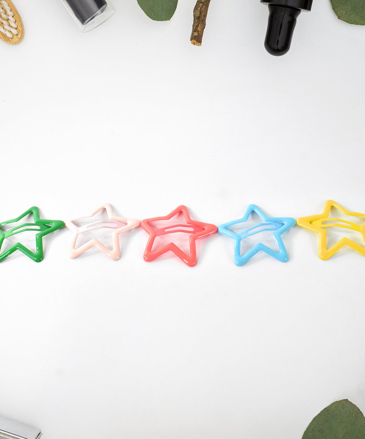 Metal Printed Star Shape Hair Clips (5 Pcs Set)