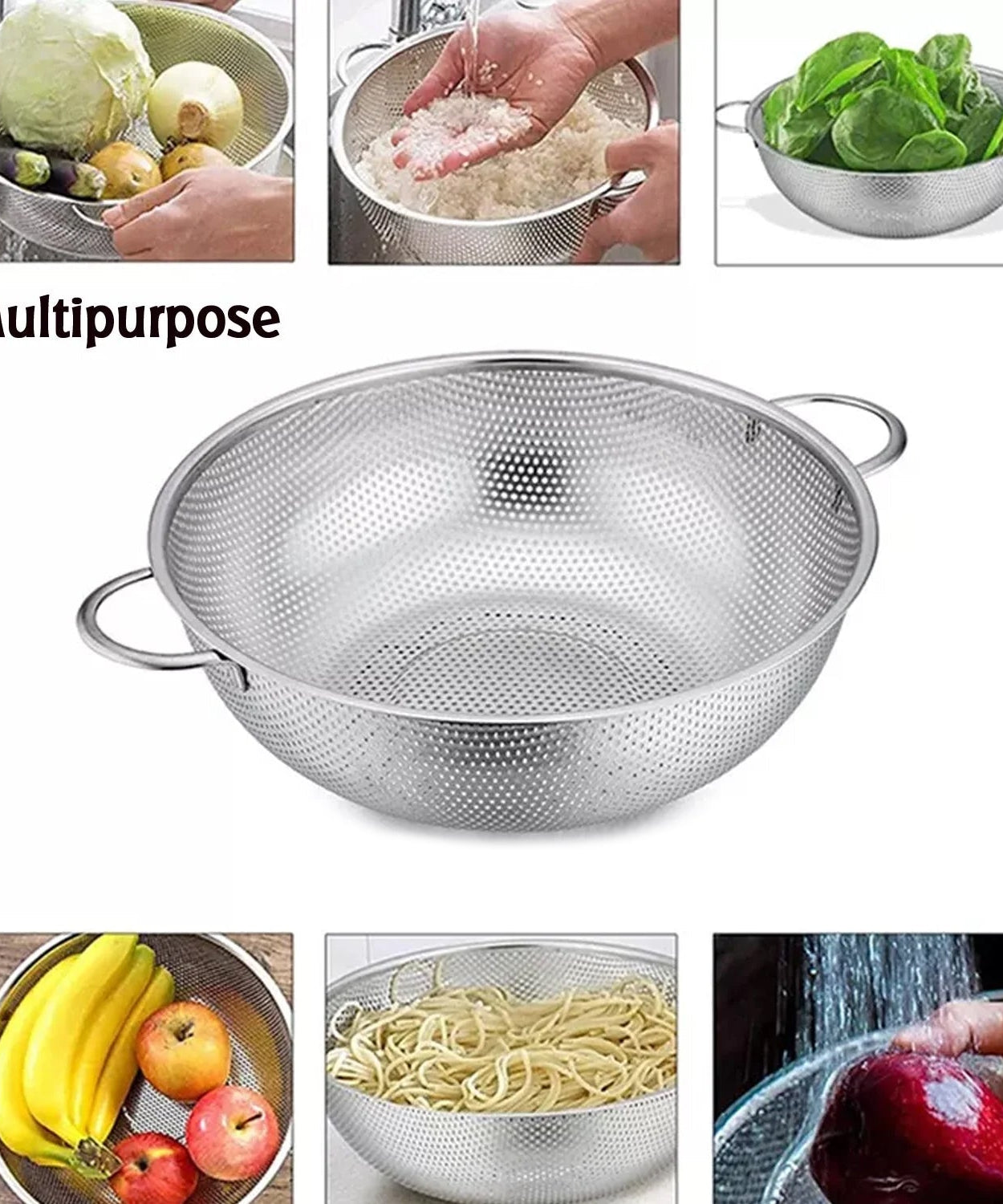 Stainless Steel Colander with Handle, Large Strainer Basket for Kitchen (25.5 cm)