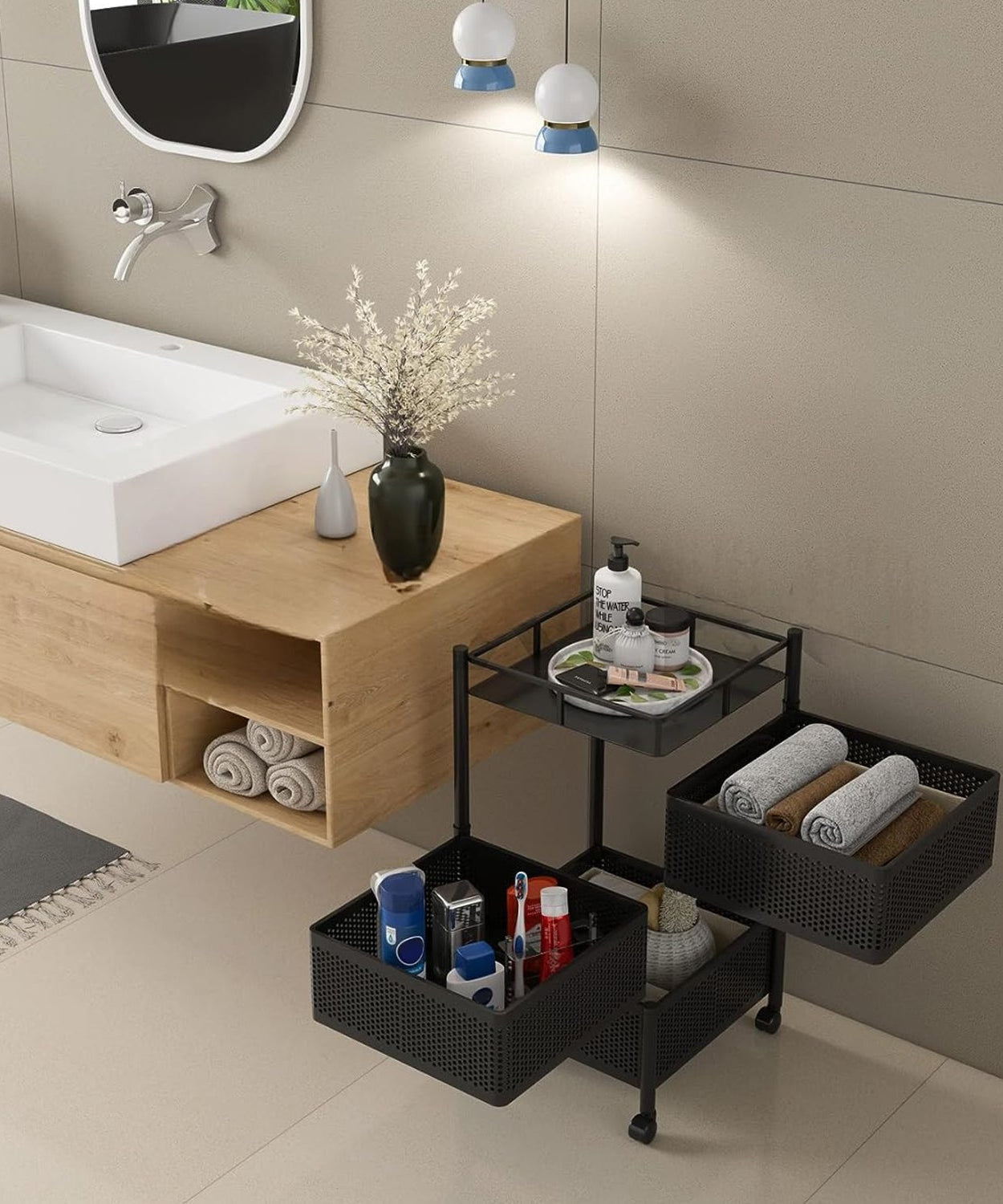 Metal High Quality Kitchen Trolley Kitchen Organizer Items and Kitchen Accessories Items for Kitchen Rack Square Design for Fruits & Vegetable Onion Storage Kitchen Trolley with Wheels (3 Layer)