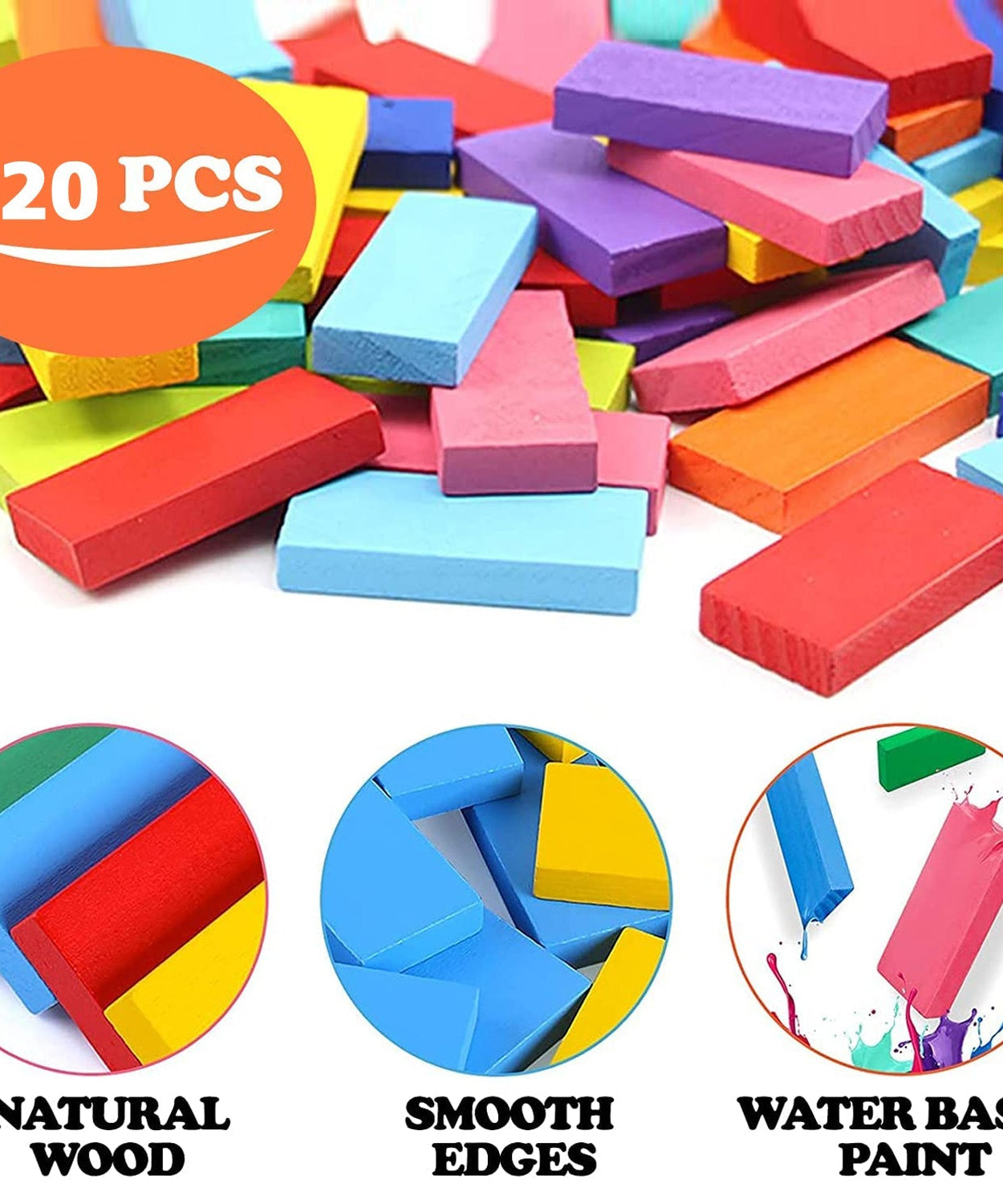 Set of wooden domino blocks in storage box