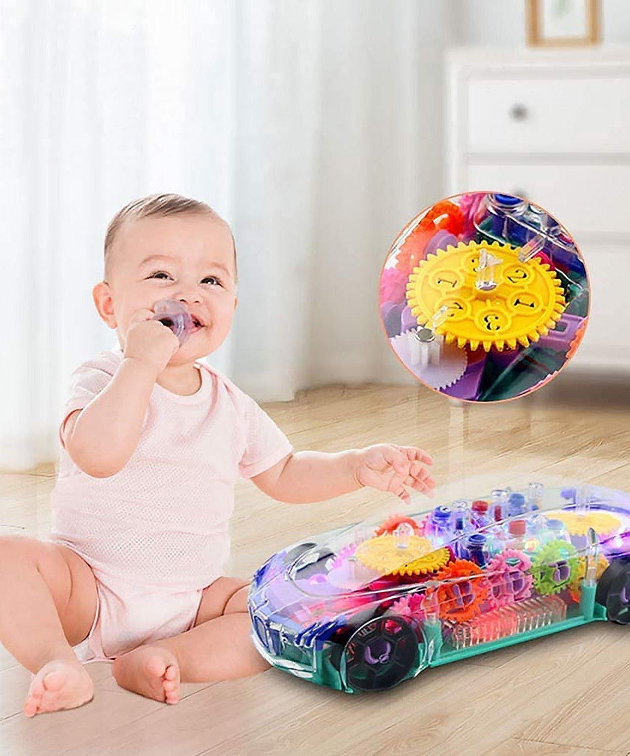 Automatic 360 Degree Rotating Transparent Gear Concept Car with Musical and 3D Flashing Lights Toy for Kids Boys & Girls (Multicolor / Battery Not Included)