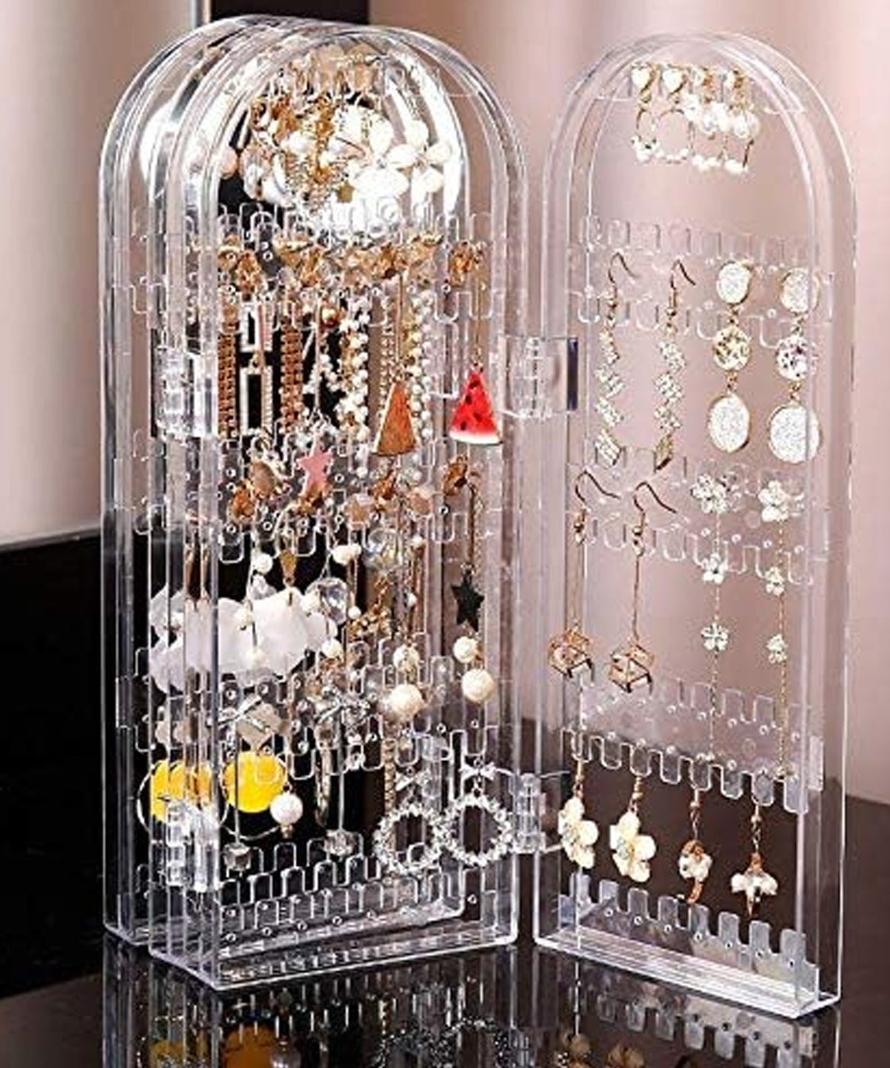 4 Folding Storage Hanger Acrylic Earring Screen Holder Display Stand Clear (1 Set)