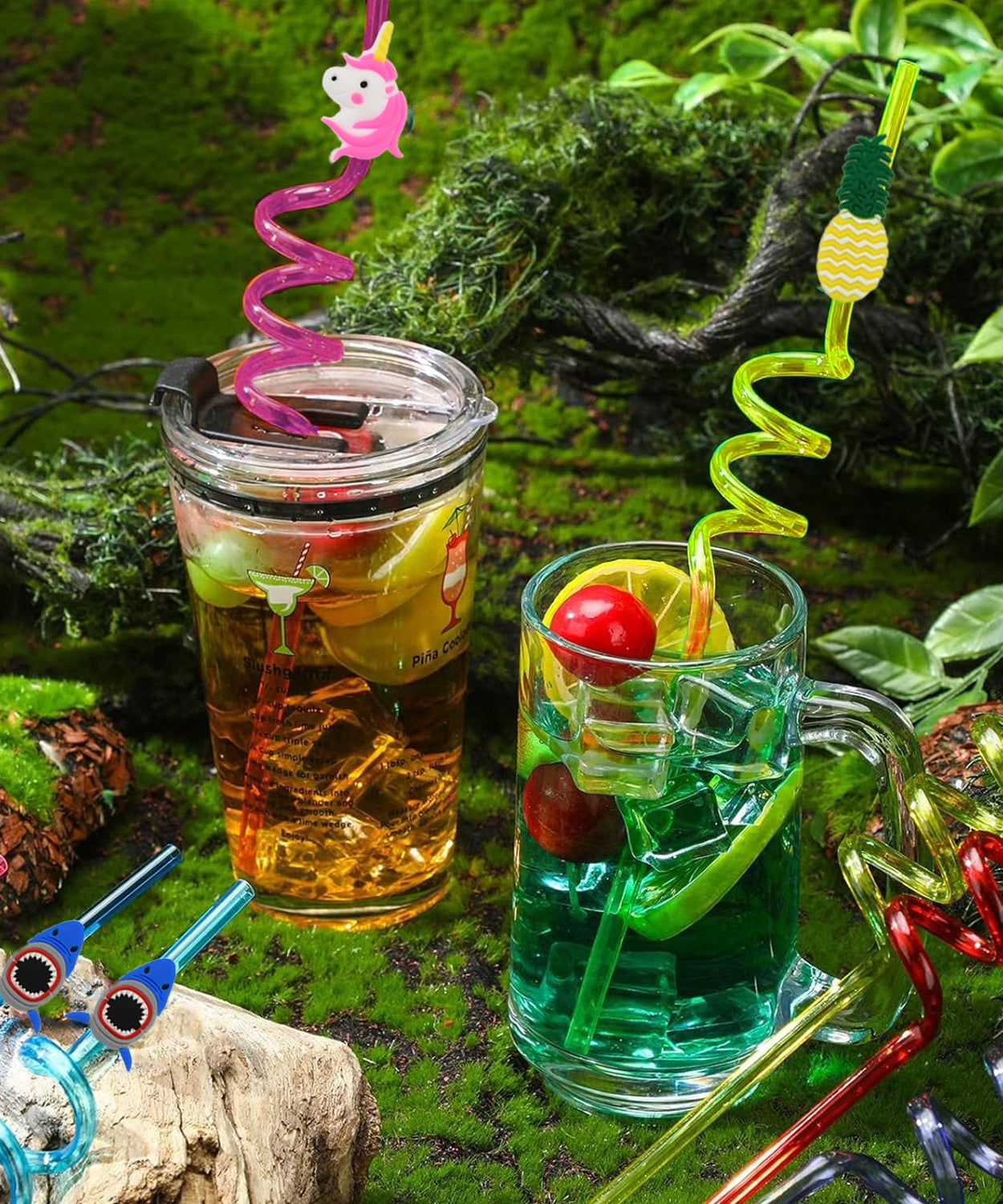 Reusable Plastic Straws (12 pcs Set / Mix Design)