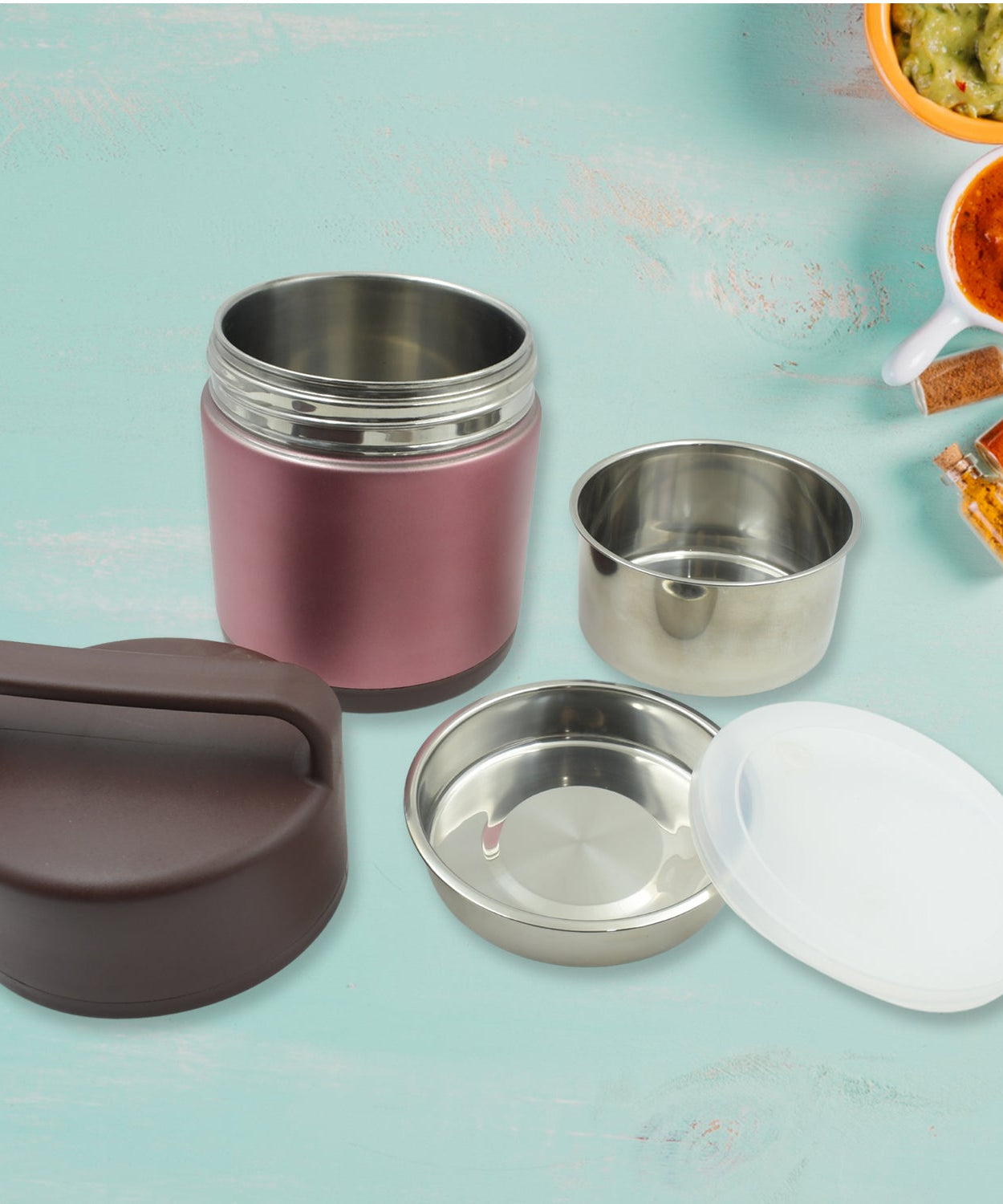 Vacuum insulated lunch box, 304 stainless steel, used for lunch storage, double-layer travel hiking picnic food jar, with folding spoon and handle BPA Free Thermos Lunch Box for Kids Adults (1600 ML)