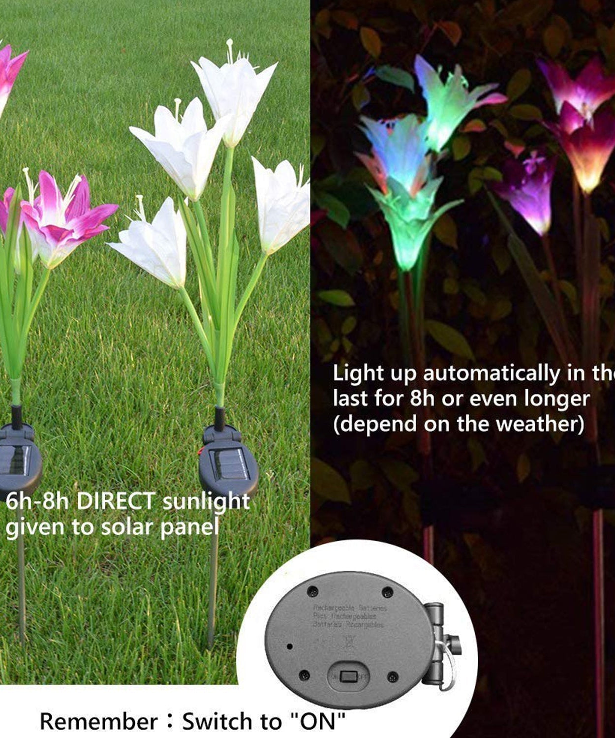 Solar lily flower lights, outdoor, set up in garden