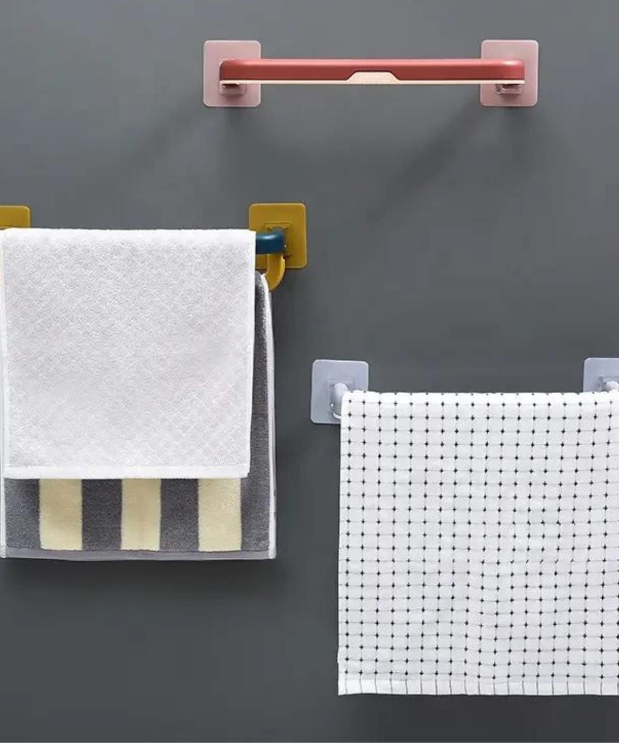 Wall-Mounted Double Bar Towel Holder with Hooks & Adjustable Folding Shelf