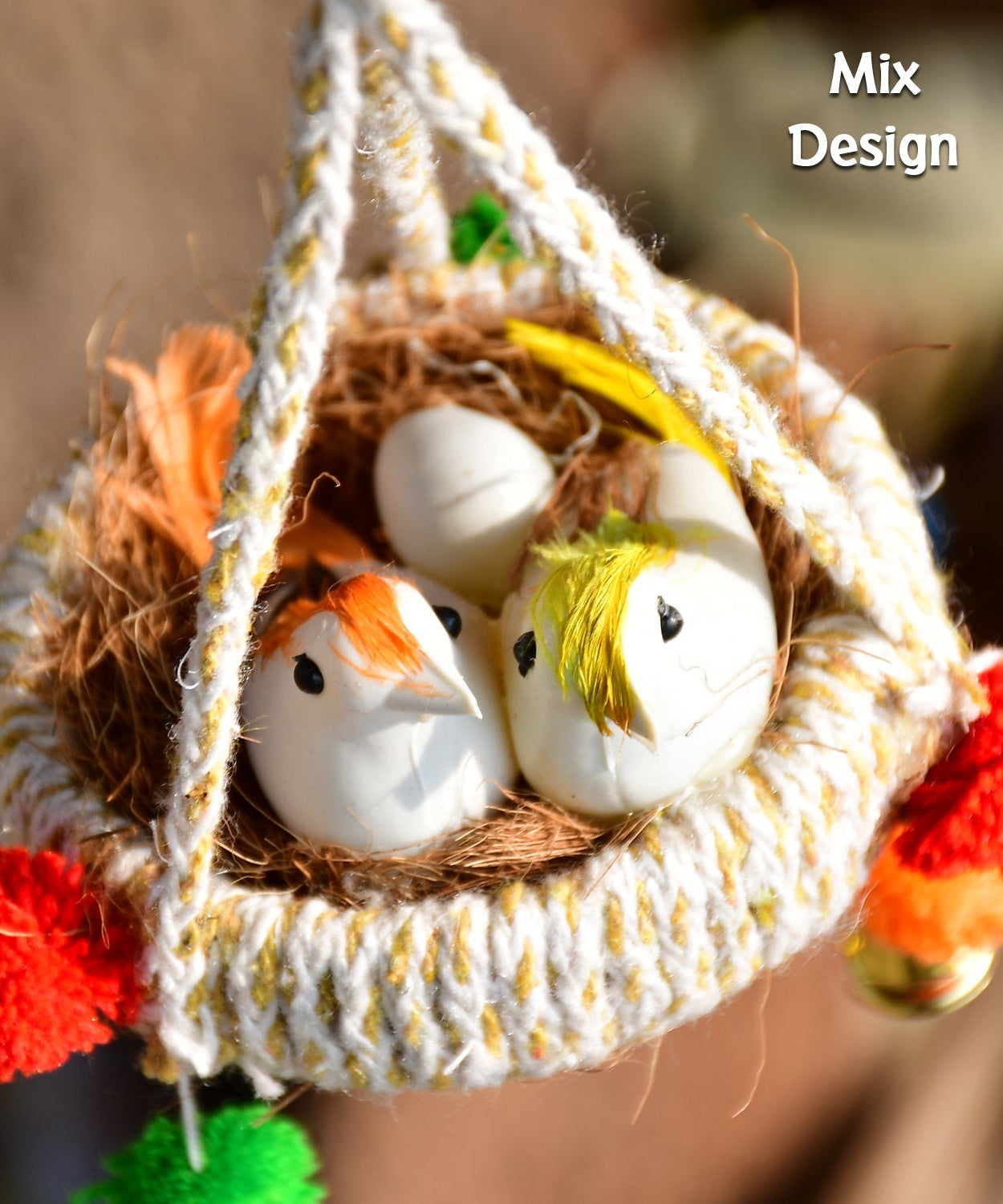 Detailed view of decorative jute birds nest