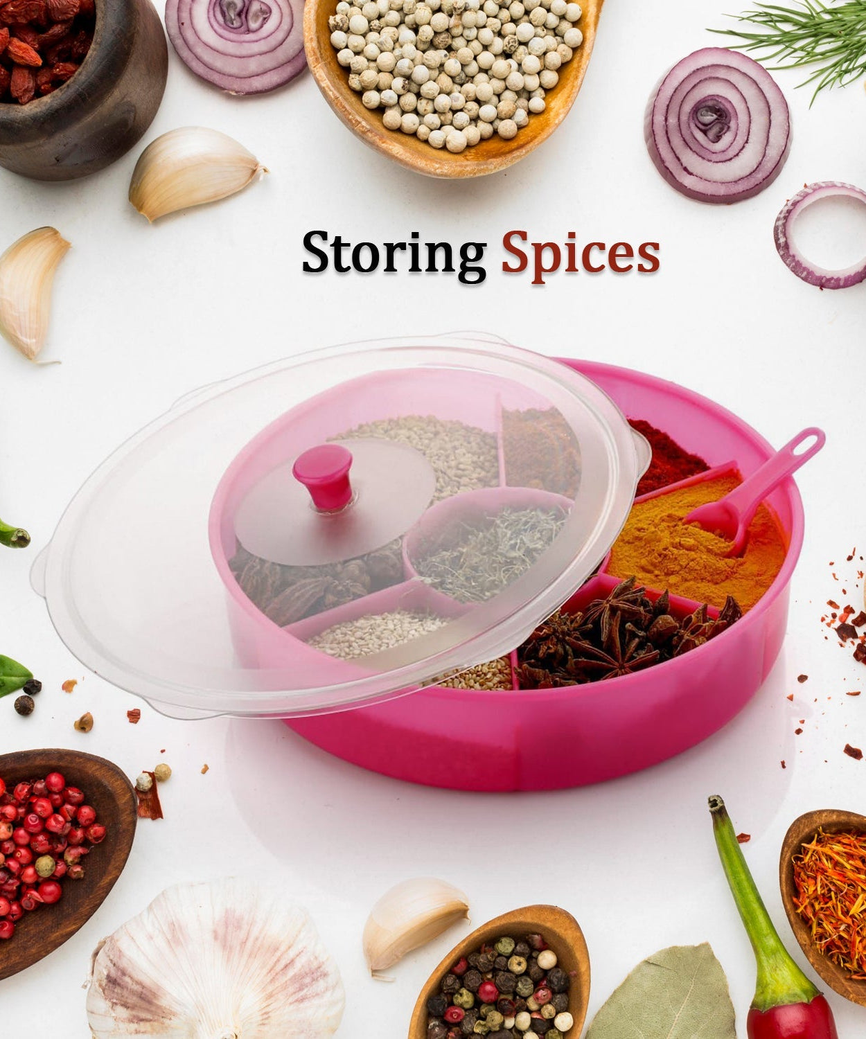 Box for dry-fruits and masalas with spoon and lid