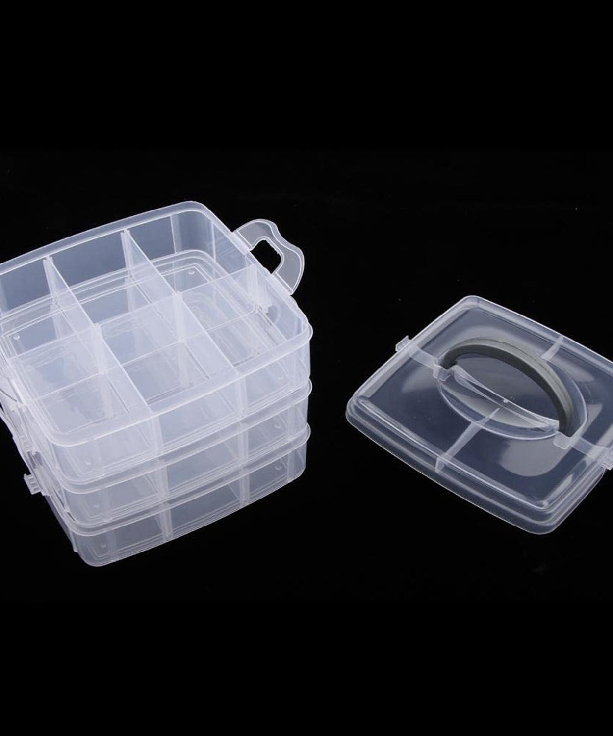 3-Tier 18 Sections Transparent Stackable Adjustable Compartment Slot Plastic Craft Storage Box