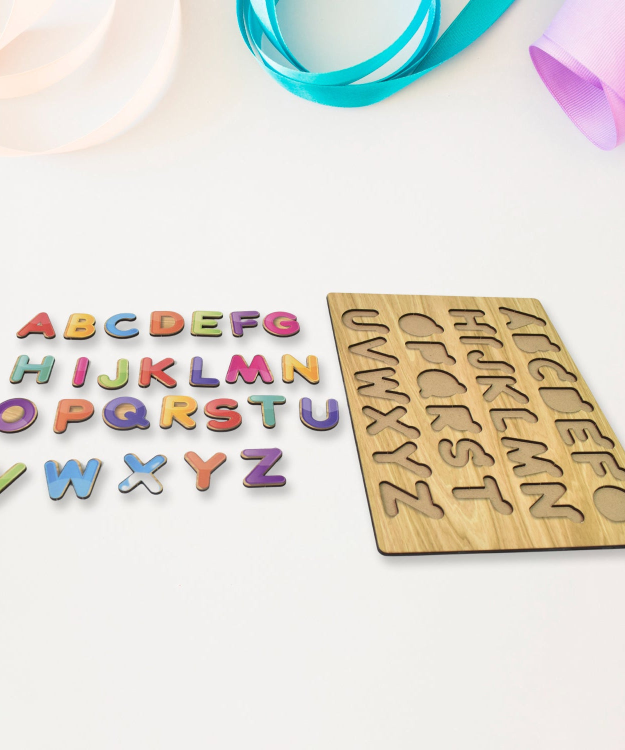 GEMEM Wooden Letters and Shapes Puzzle Board