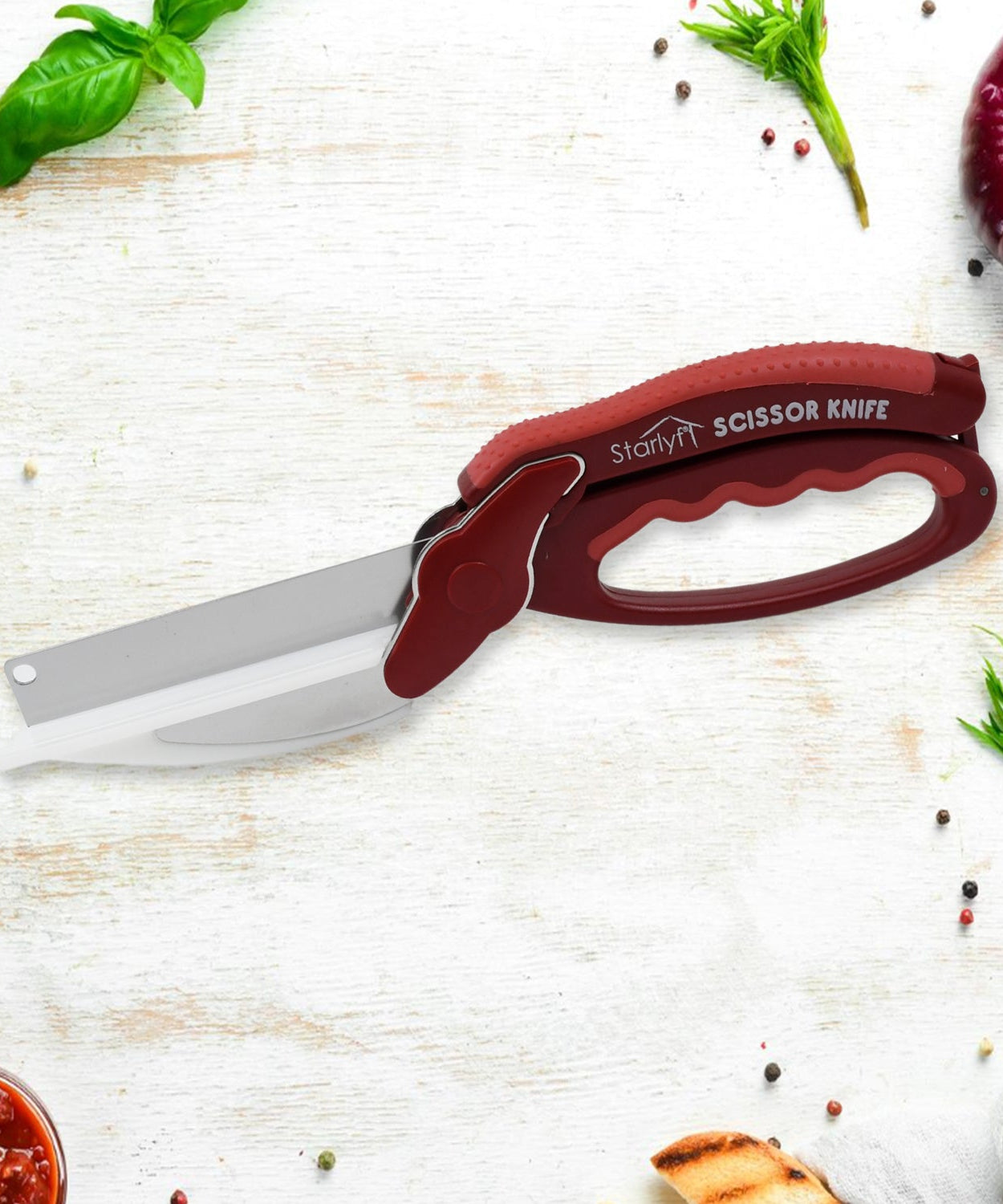 2 in 1 Kitchen Knife Scissor with Spring Locking Hinge and Chopping Board (1 Pc / With Card Packing)