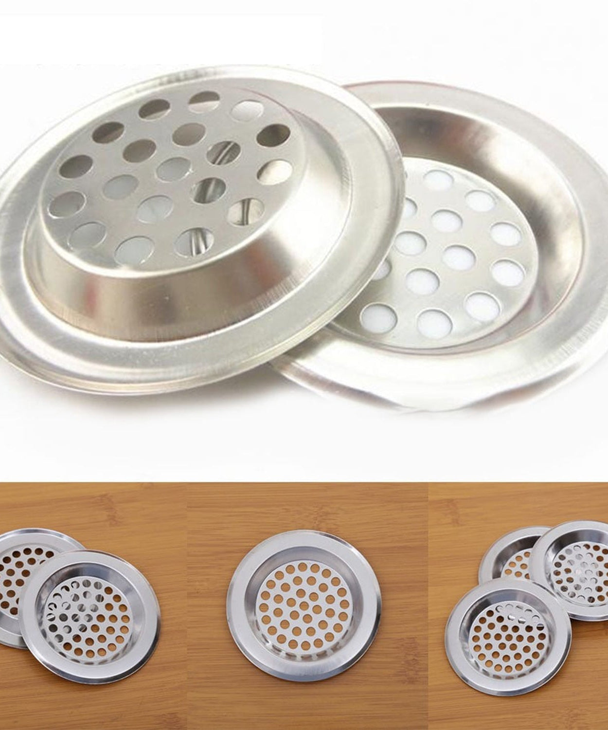 Bathroom Kitchen Stainless Steel Basin Sink Drain Strainer (2 Pc Set)