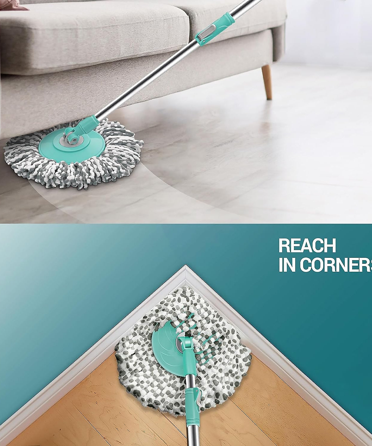 Ganesh Quick Spin Mop Steel Spin, Bucket Floor Cleaning, Easy Wheels & Big Bucket, Floor Cleaning Mop With Bucket, 2 Micro fiber head / Refill