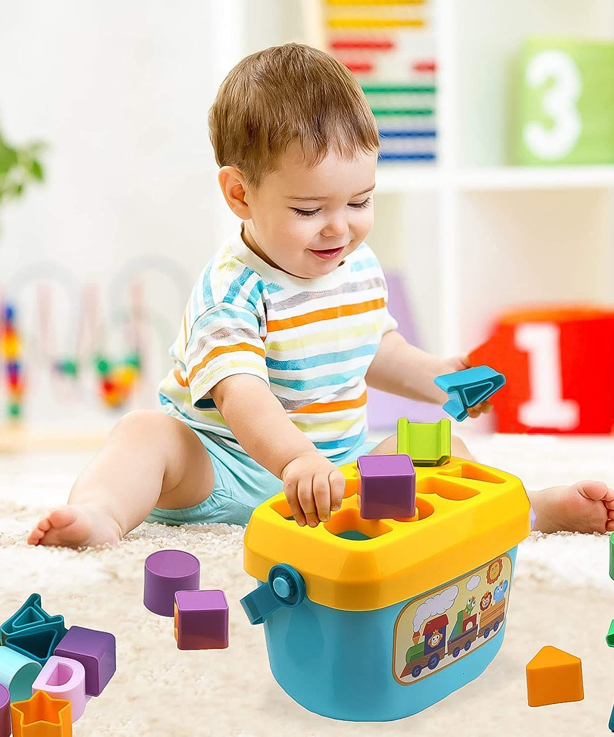 Baby First Block Set for Kids Non-Toxic Abcd Geometric Shape Sorting & Stacking Toy (1 Set)