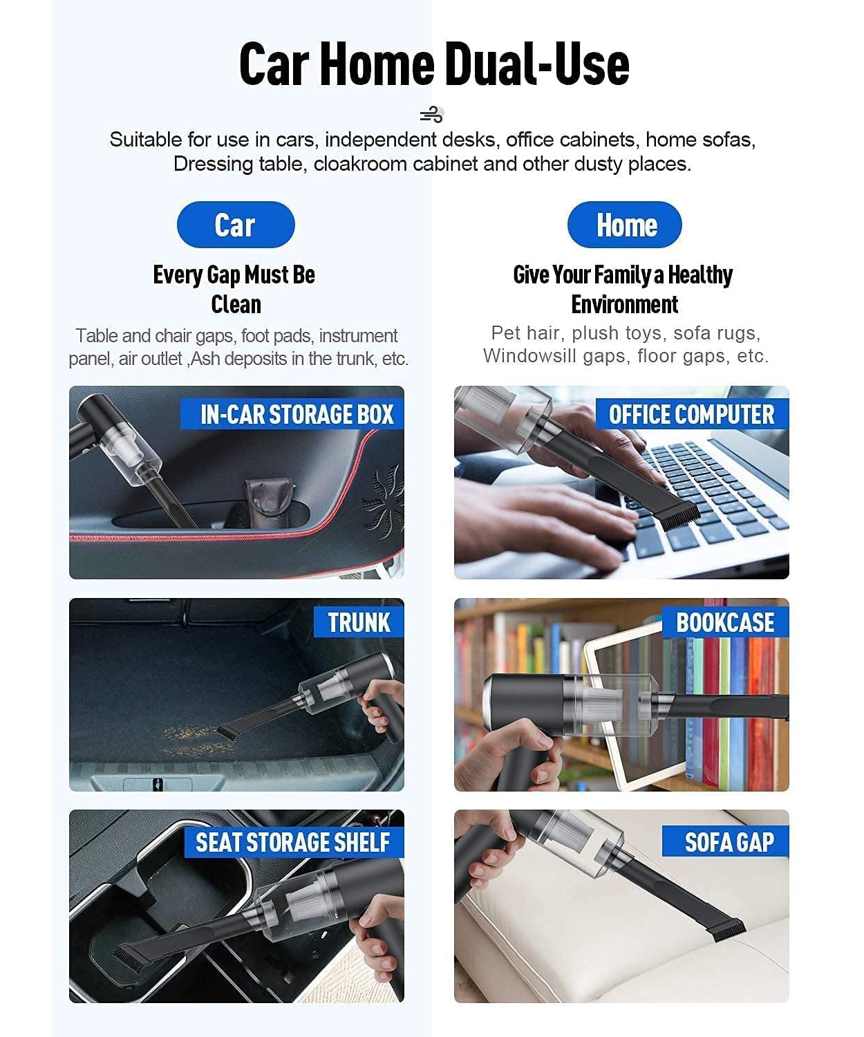 2 in 1 Wireless Vacuum Cleaner – 120W Handheld USB Rechargeable for Home & Car (1 Pc)