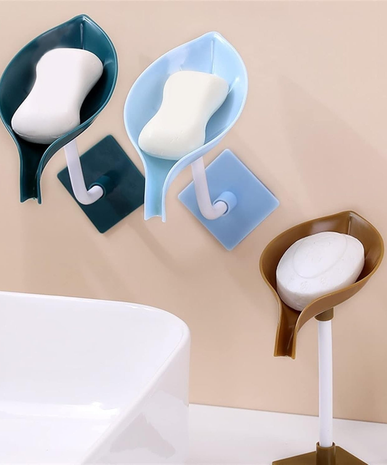 Soap Holder Leaf-Shape Self Draining Soap Dish Holder, With Suction Cup Soap Dish Suitable for Shower, Bathroom, Kitchen Sink