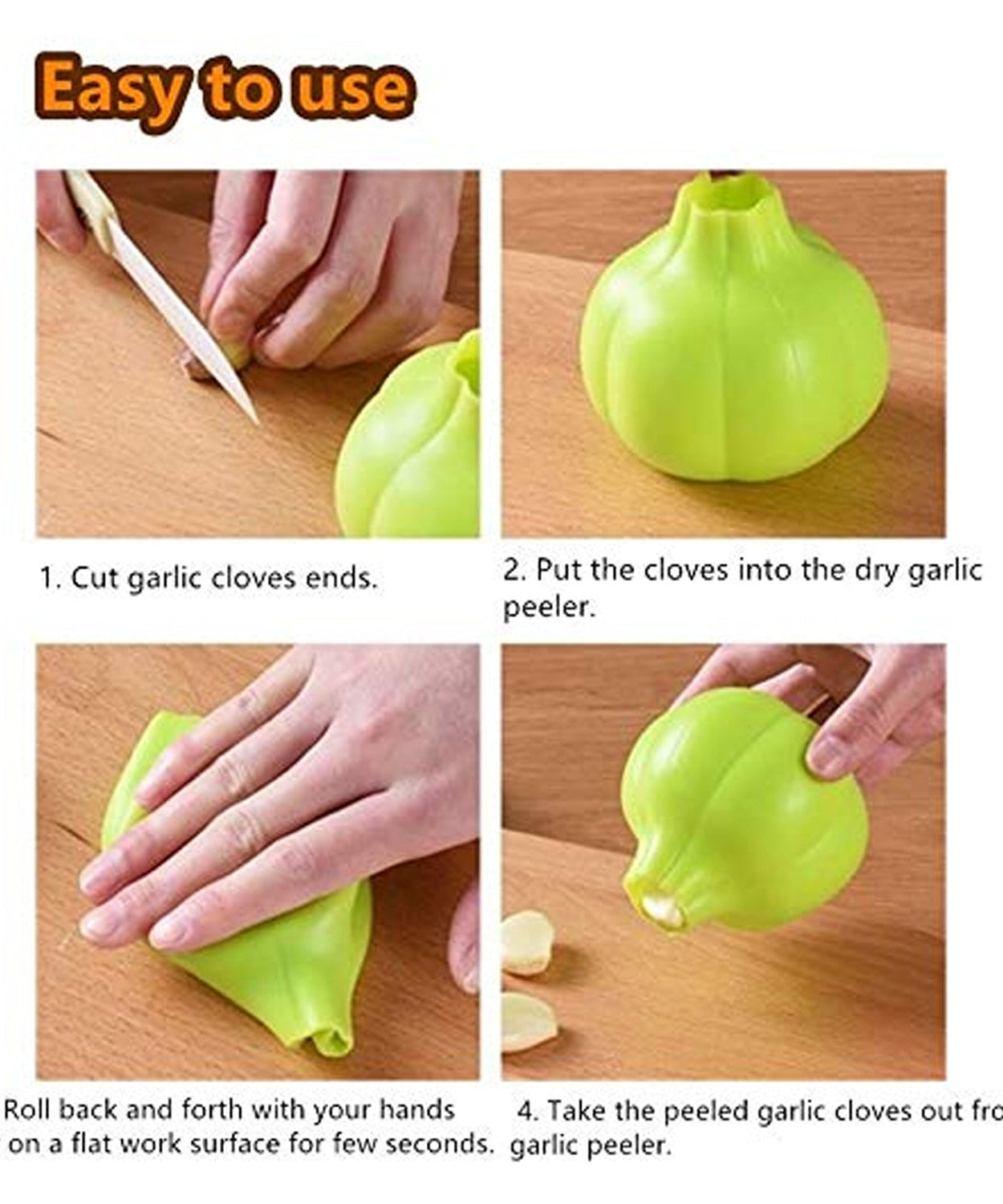 Flexible silicone peeler for garlic and ginger.