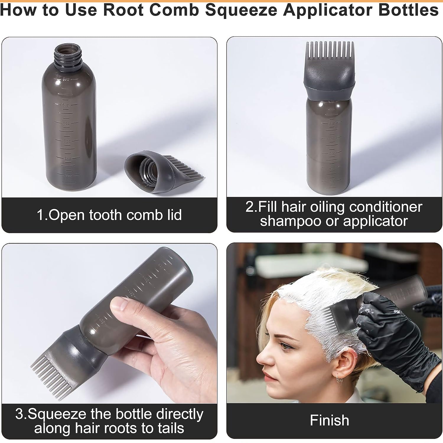 Comb Applicator Bottle, Hair Oil Applicator Bottle for Hair Dye Bottle Applicator Brush with Graduated Scale, Professional Brush Applicator Comb Hairdressing Coloring Styling Tool (1 Pc), Hair accessories