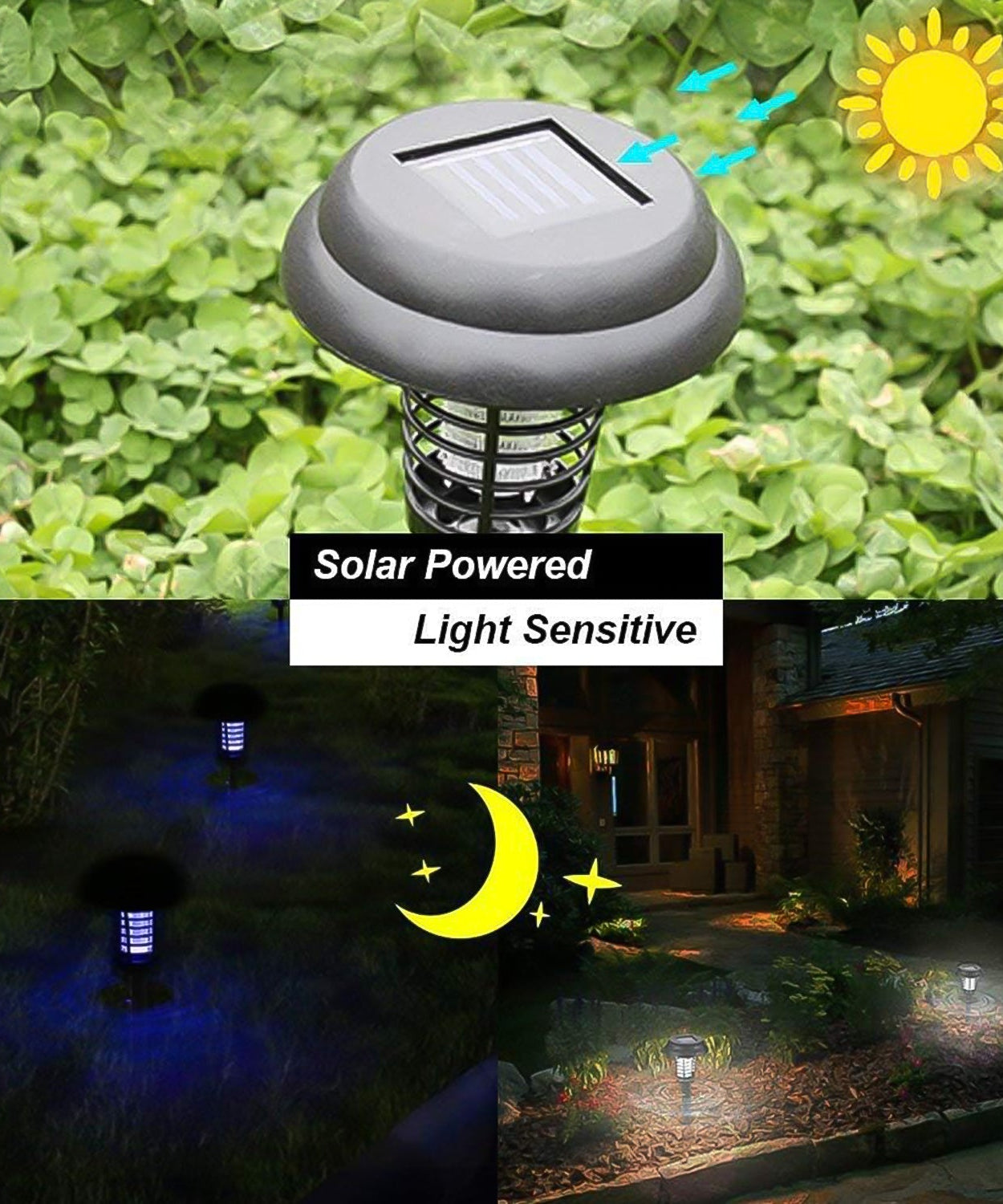 Garden Lighting UV LED Solar Powered LED Mosquito Trap / Bug Zapper  (2 Pc)
