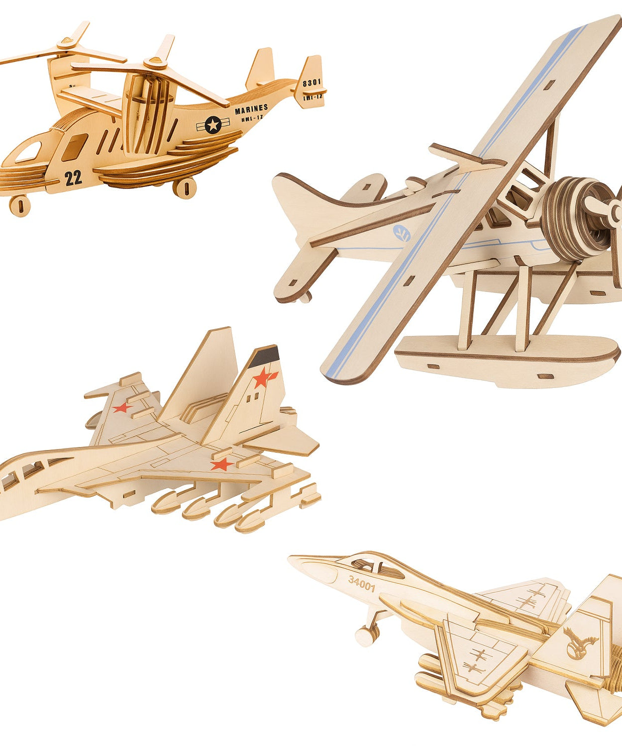 3D Wooden Aircraft Puzzle DIY Assembly Kit (Mix Design – 1 Set)