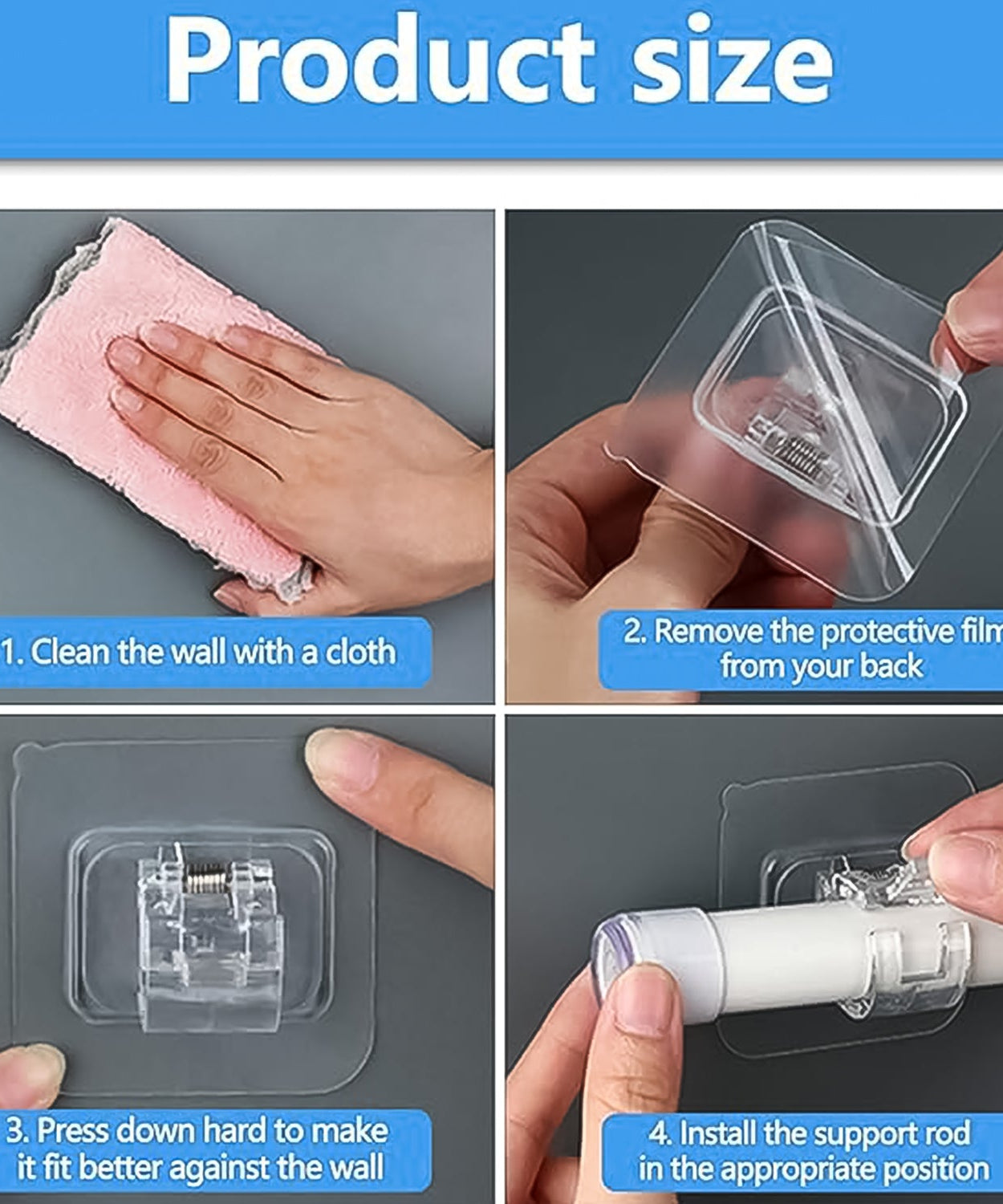 Self-Adhesive Transparent Wall with Spring-Loaded Anti-Slip Clip (1 Pc)