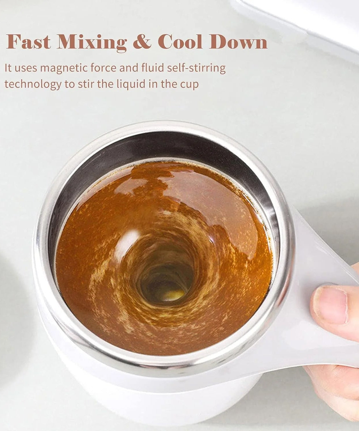 Stirring Coffee Mug | Magnetic Stirring Coffee Cup | Stainless Steel Mug for Milk | Travel Mixing Cup | Self Stirring Coffee Mug, Suitable for Coffee / Milk / Hot Chocolat | Battery Operated ( Battery Not Included)