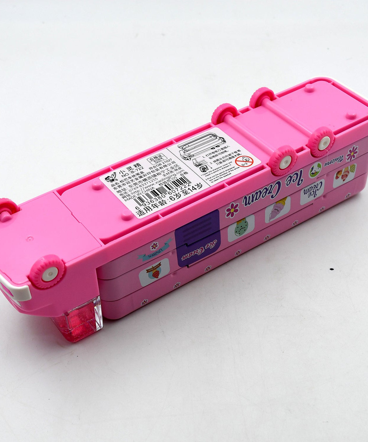 Double Decker Magic Truck Compass Multi Level Metal Truck Compass Pencil Case with Movable Wheels & Sharpener (Mix Design)