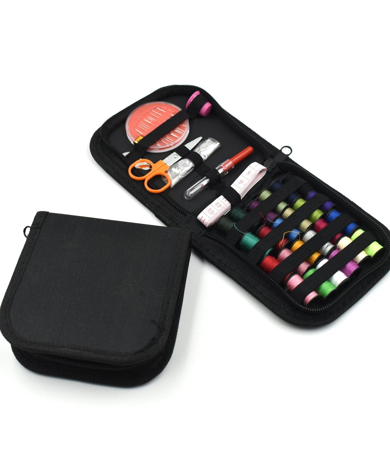 Complete 48 Pc sewing kit in a purse for home fabric repairs and DIY crafts.