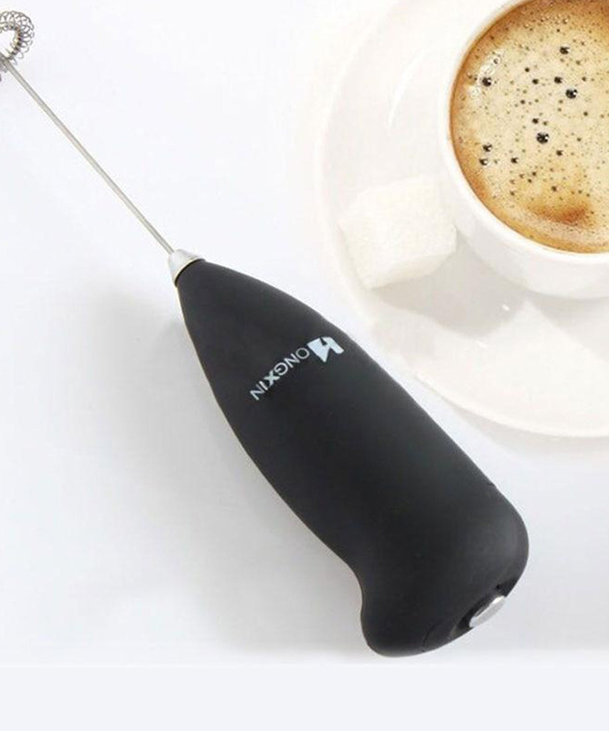 Blending tool for food, showing the motor and blade.