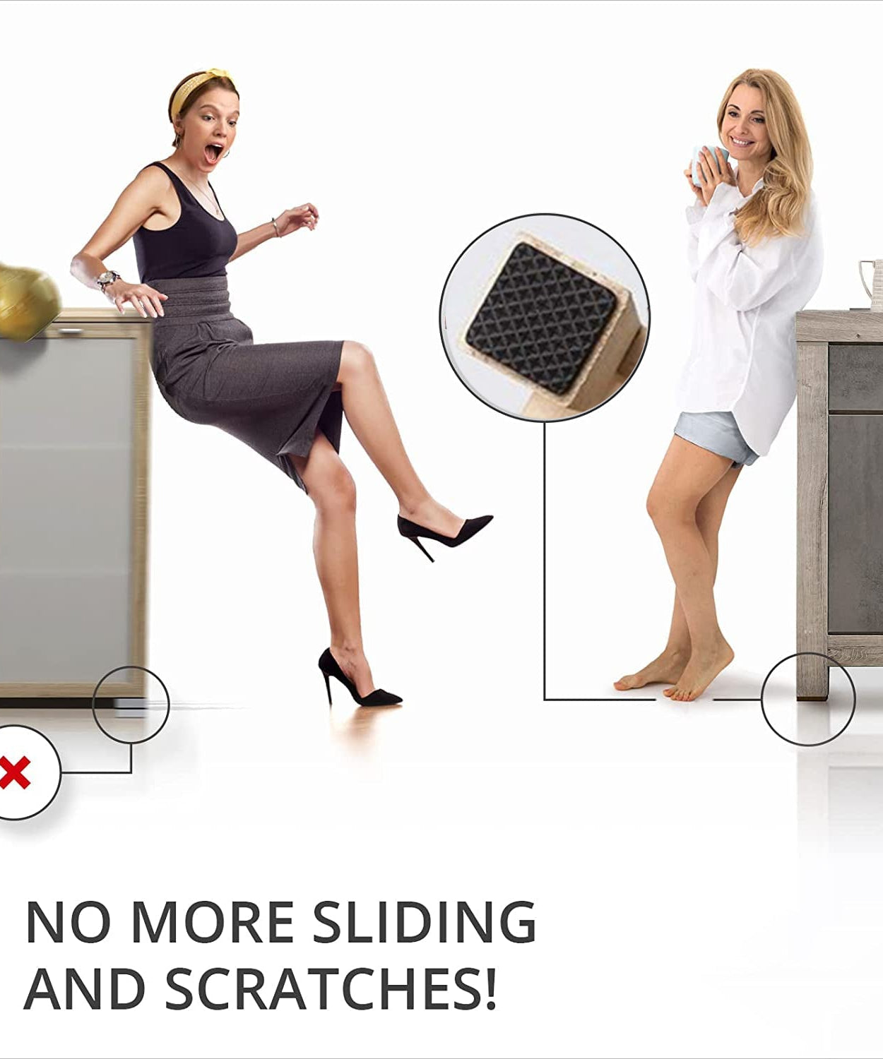 Square self-adhesive pad for door and wardrobe