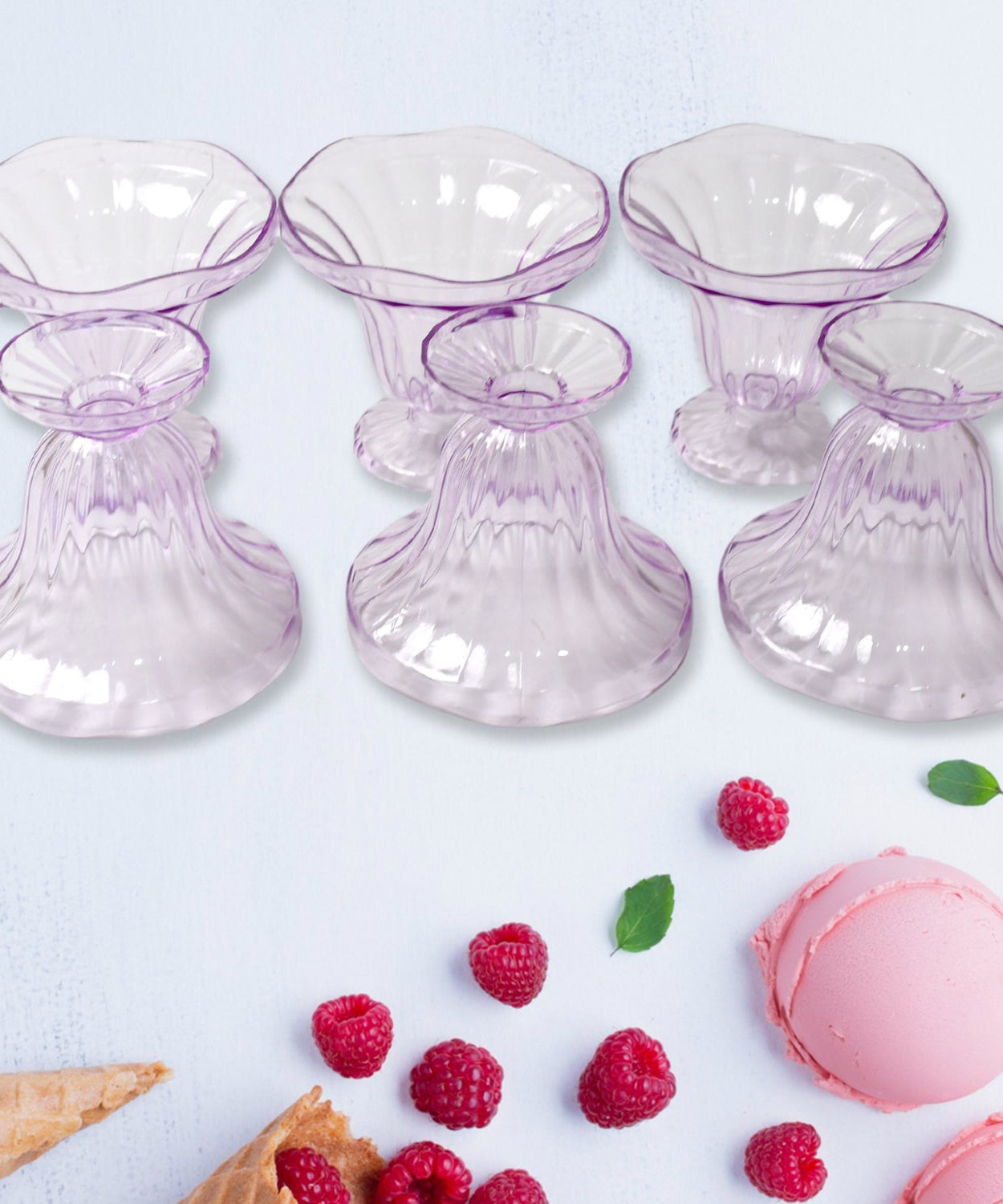 Crystal Plastic Ice-Cream Bowl, Home & Kitchen Serving Platter or Dessert Cup for Sundae, Sweets, Snacks, Fruit, Pudding, Nuts or Dip, Serving Bowls (Crystal Cups, Set of 6)