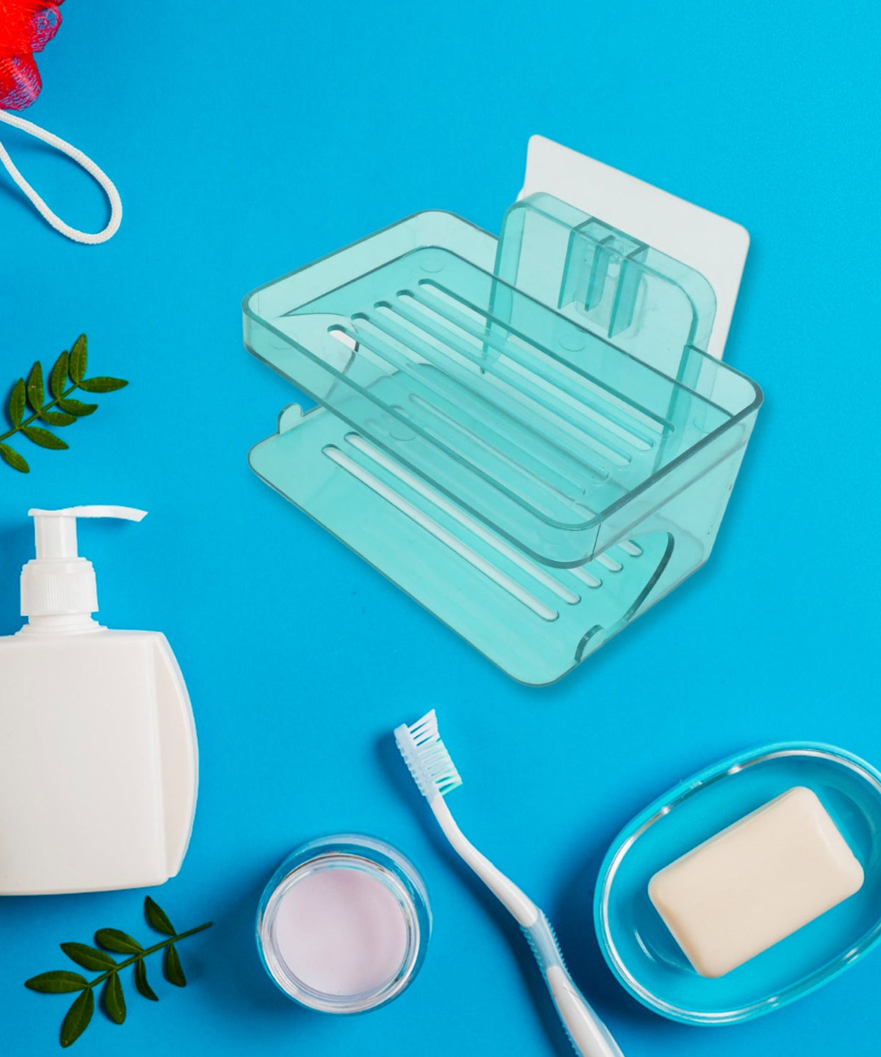 Plastic soap dish with hook, double-layer, wall-mounted